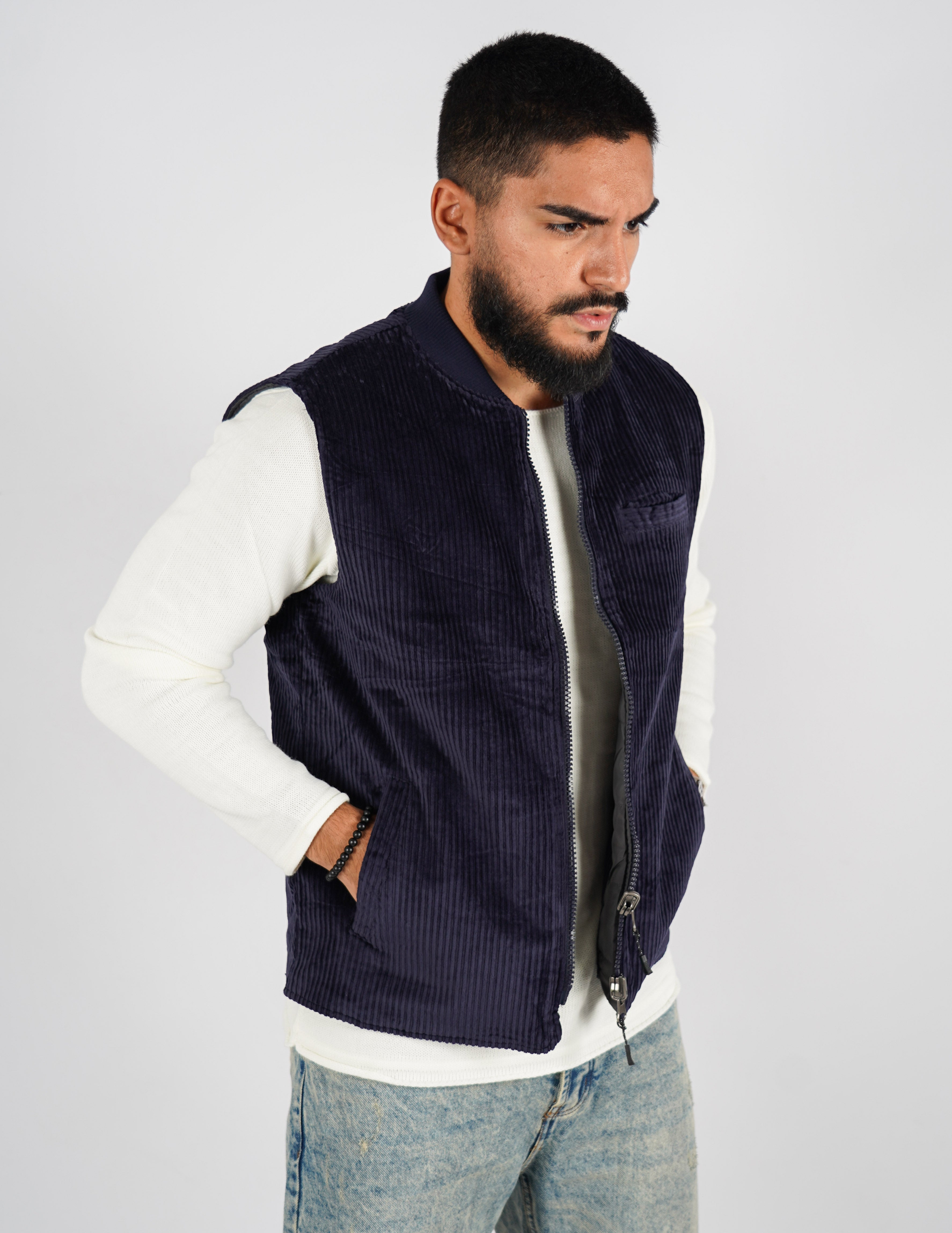 Gilet smanicato reversibile in velluto