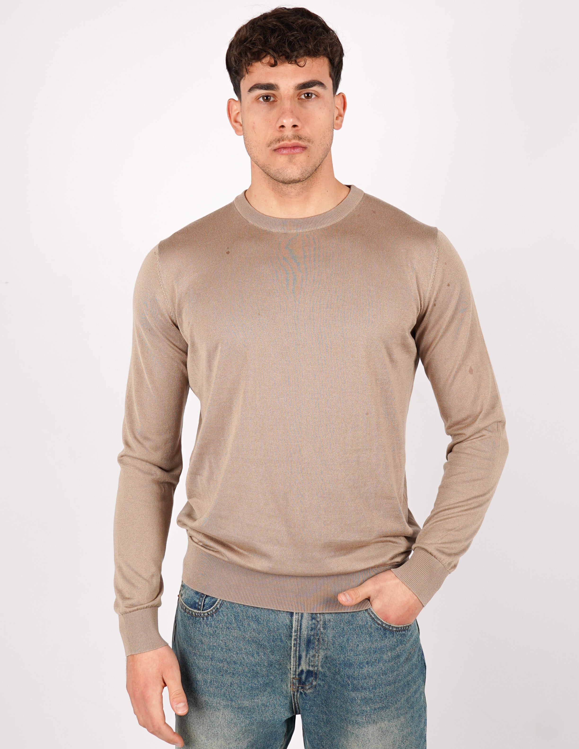 MAGLIA GIROCOLLO IN COTONE E SETA