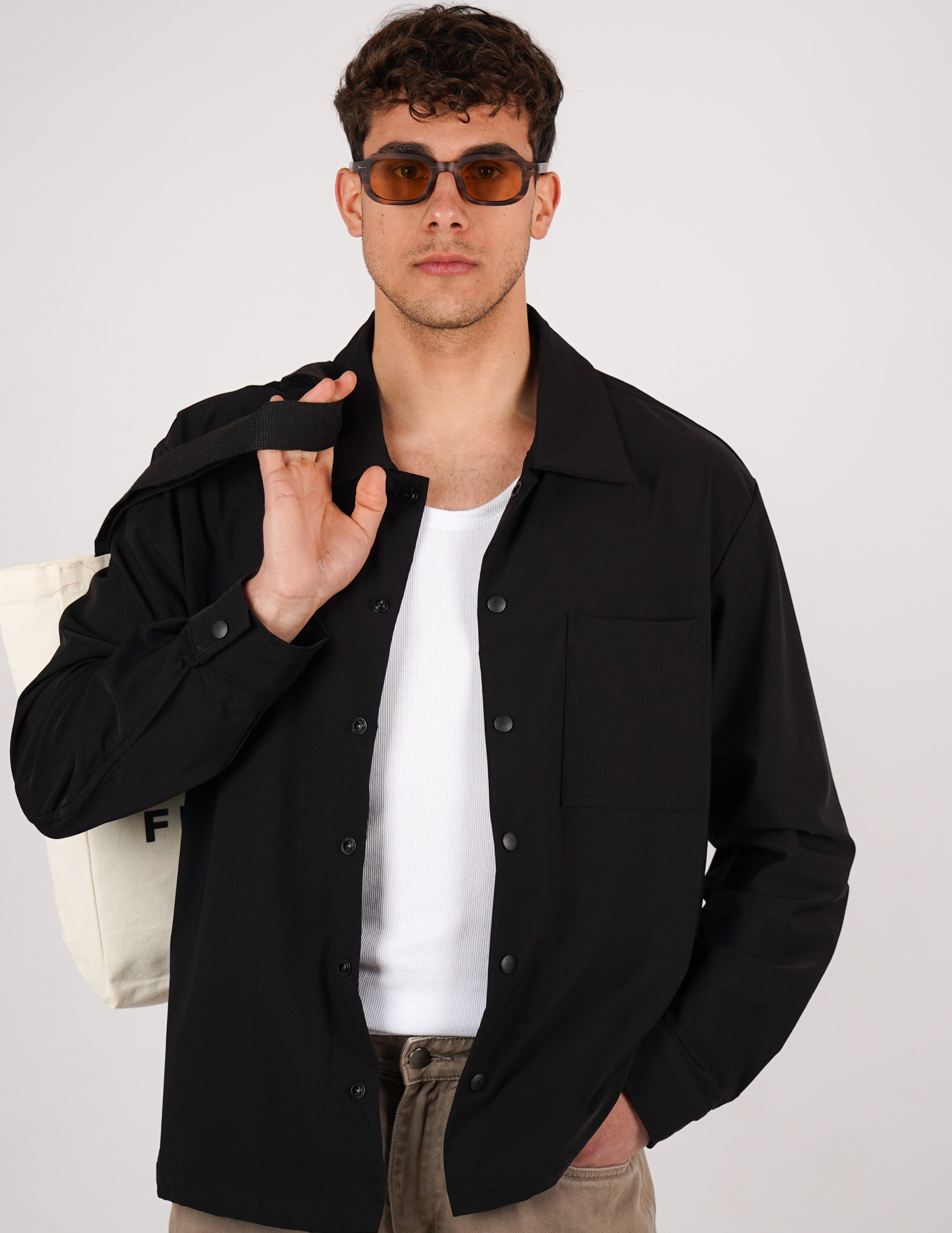 CAMICIA TINTA UNITA BOTTONE AUTOMATICO