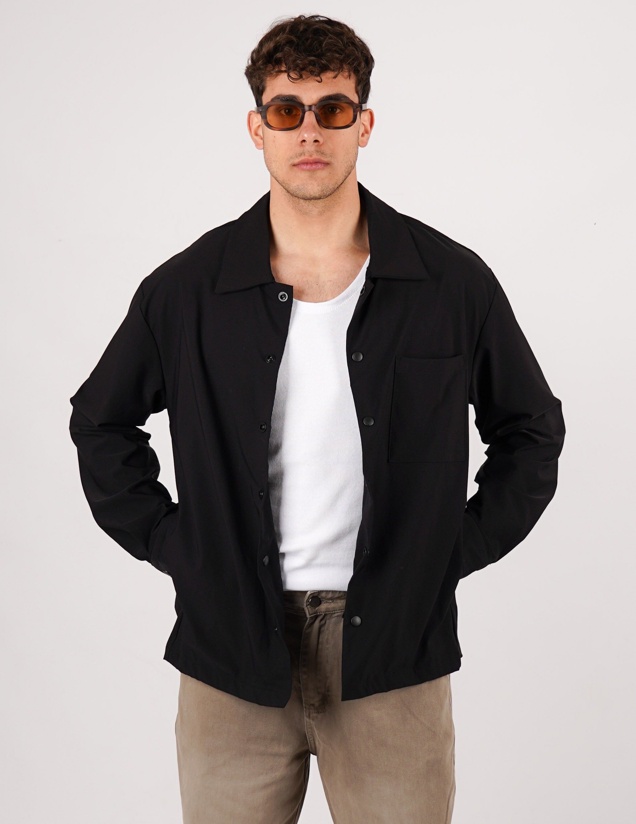 CAMICIA TINTA UNITA BOTTONE AUTOMATICO