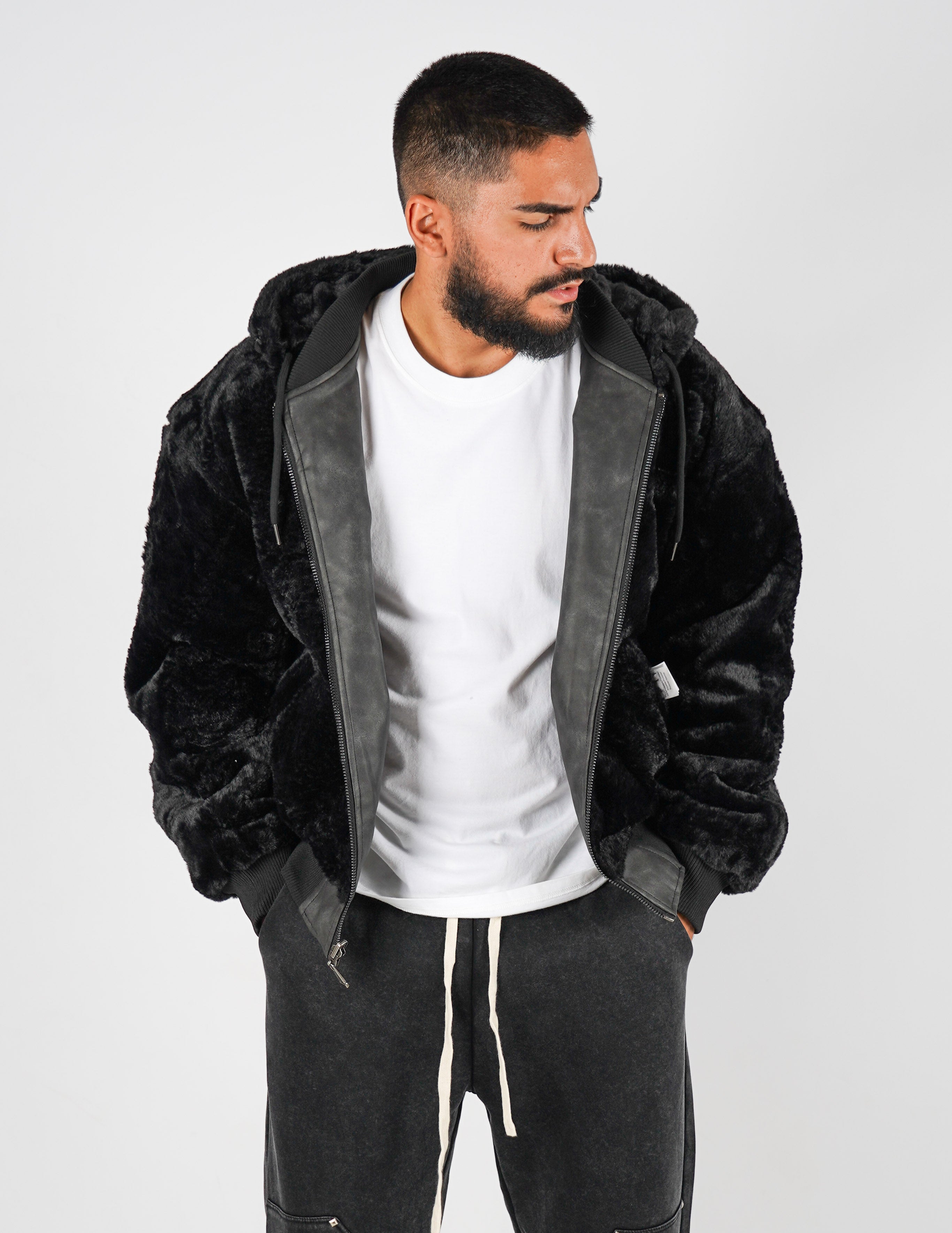 Pelliccia uomo reversibile con cappuccio