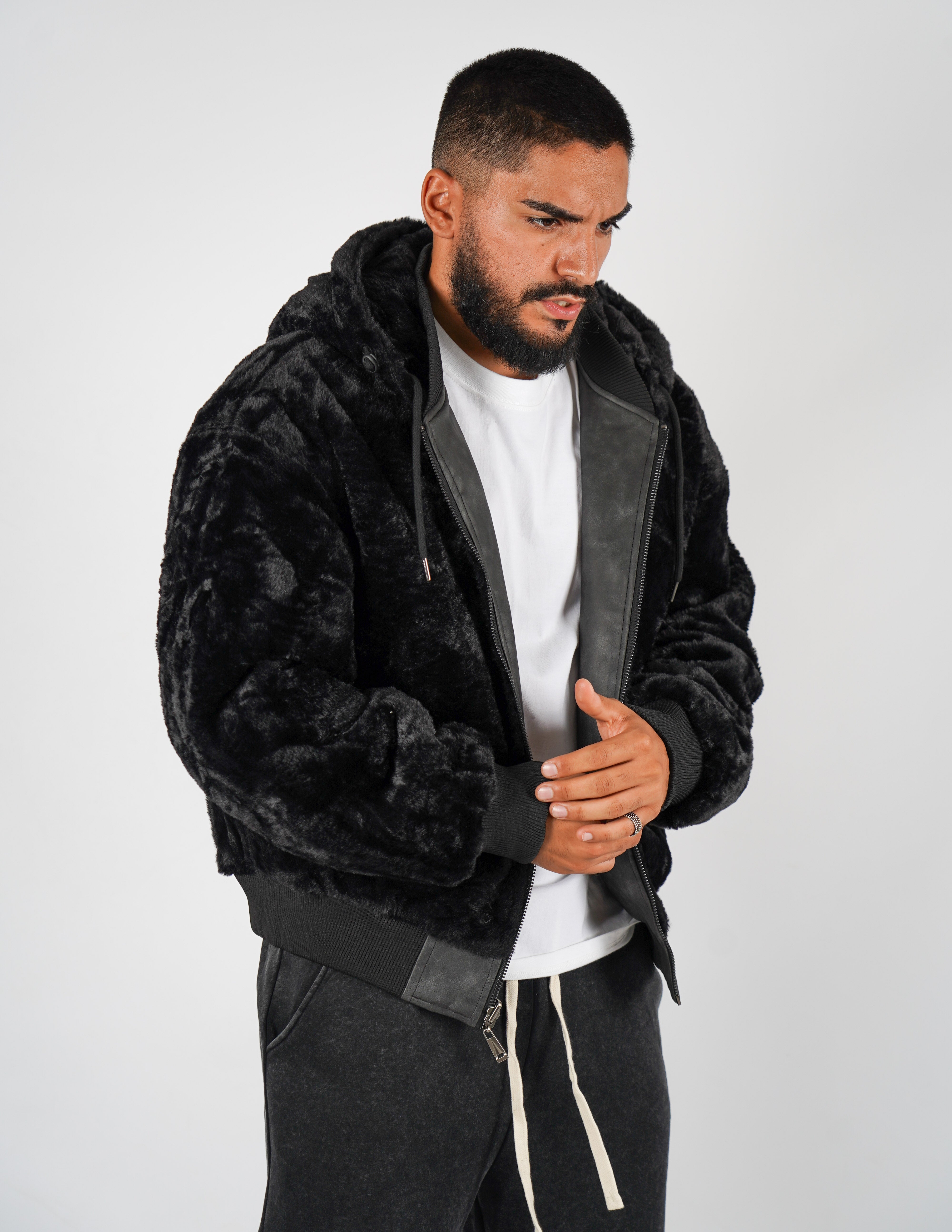 Pelliccia uomo reversibile con cappuccio