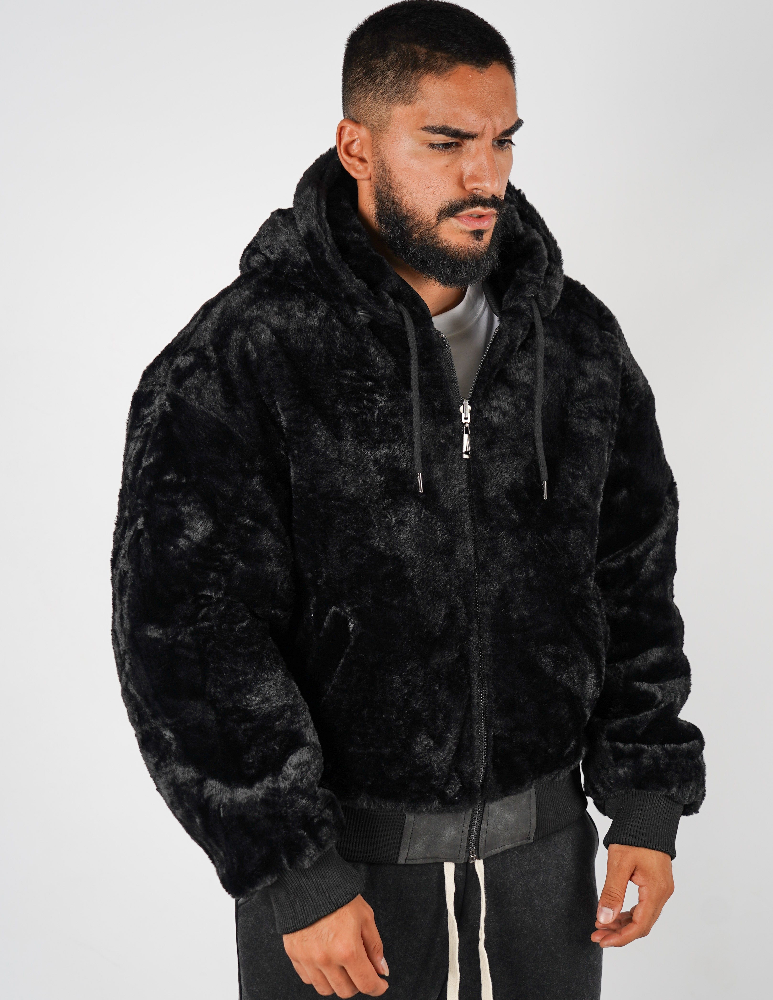 Pelliccia uomo reversibile con cappuccio