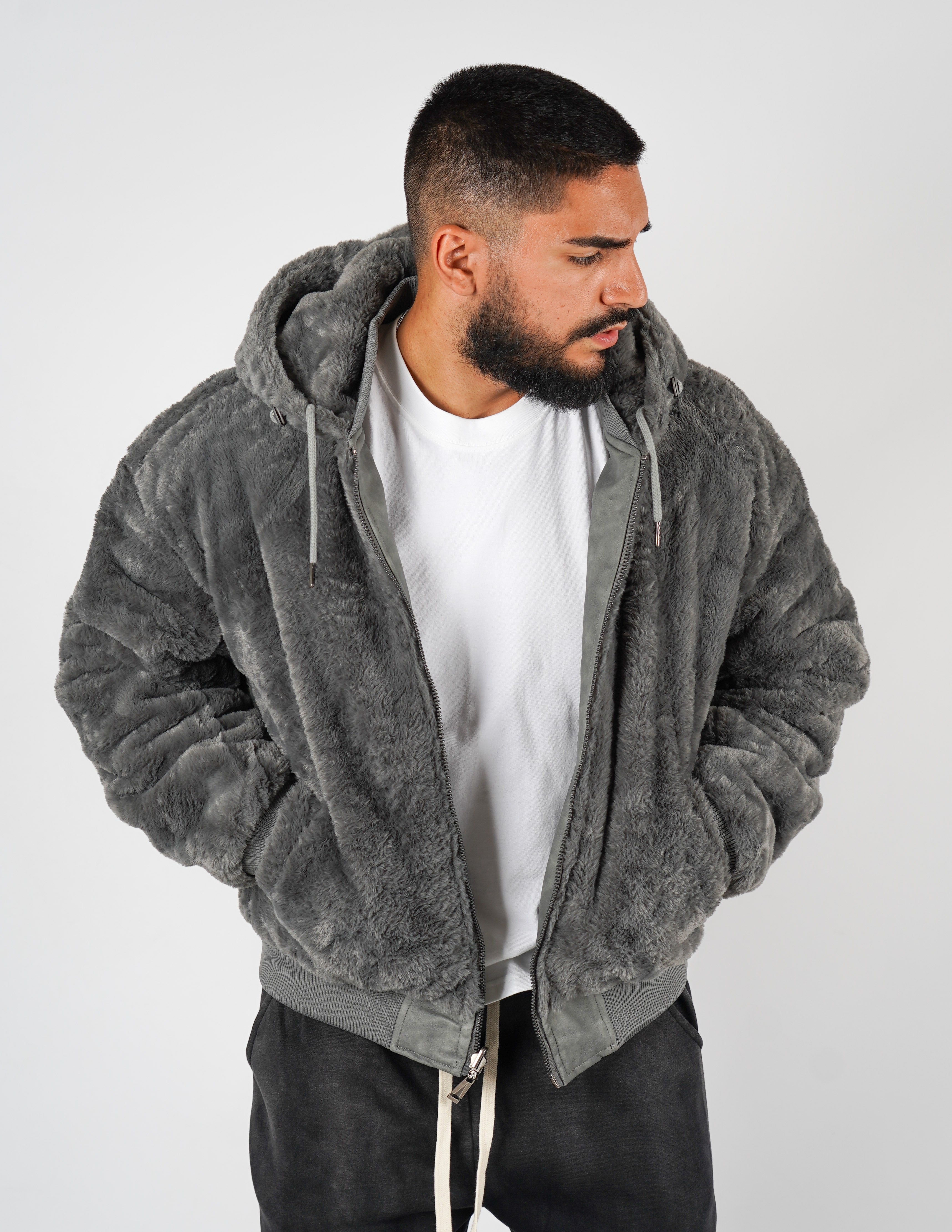 Pelliccia uomo reversibile con cappuccio