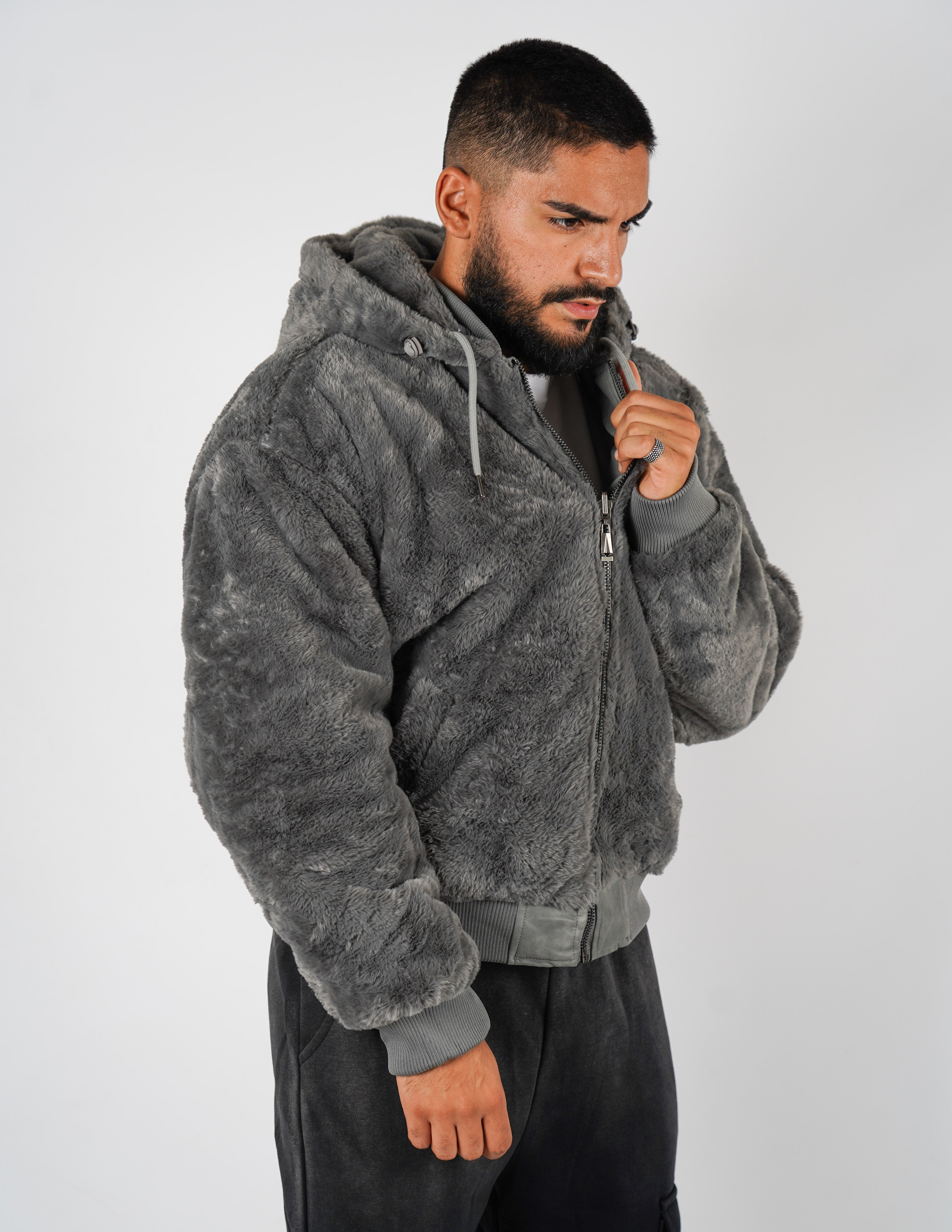 Pelliccia uomo reversibile con cappuccio
