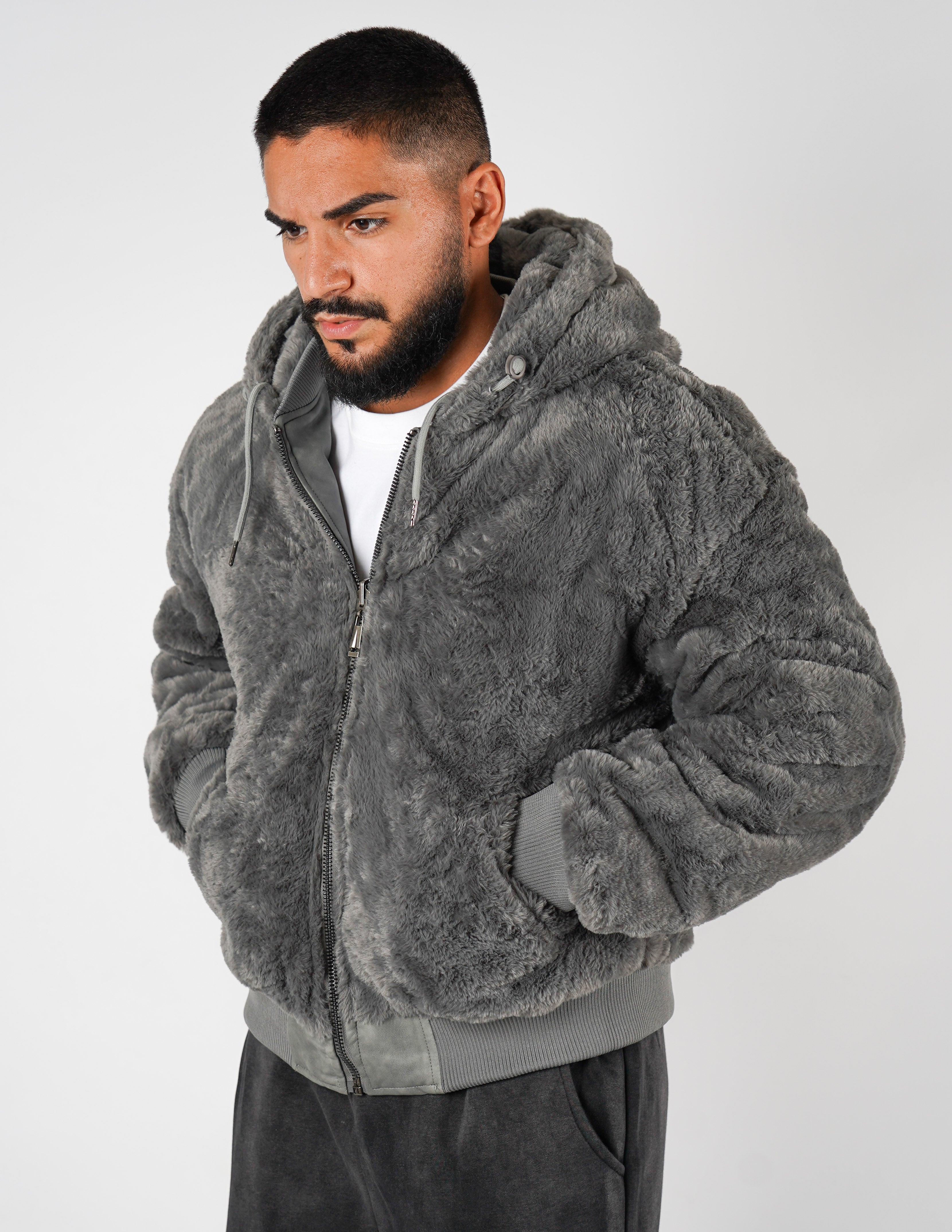 Pelliccia uomo reversibile con cappuccio