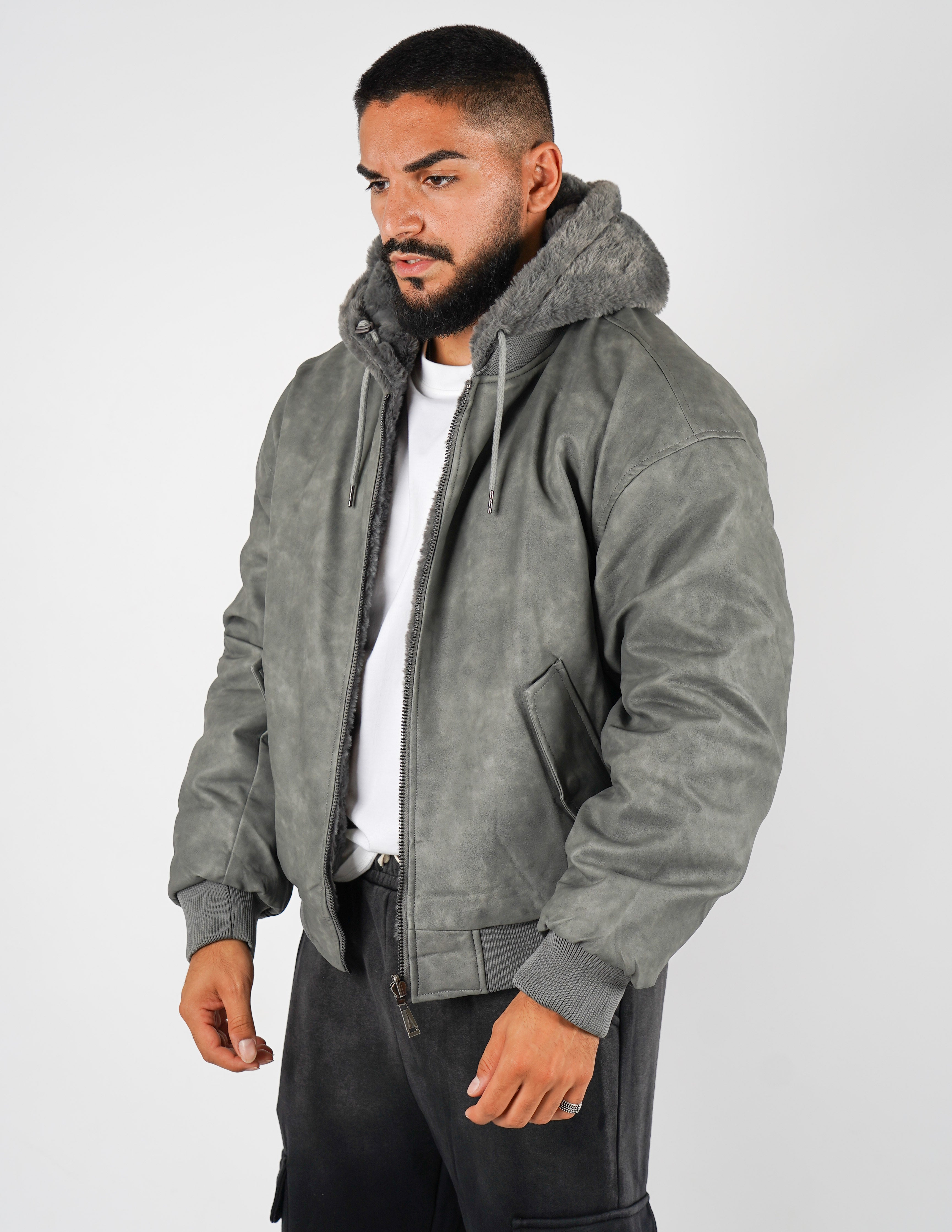 Pelliccia uomo reversibile con cappuccio
