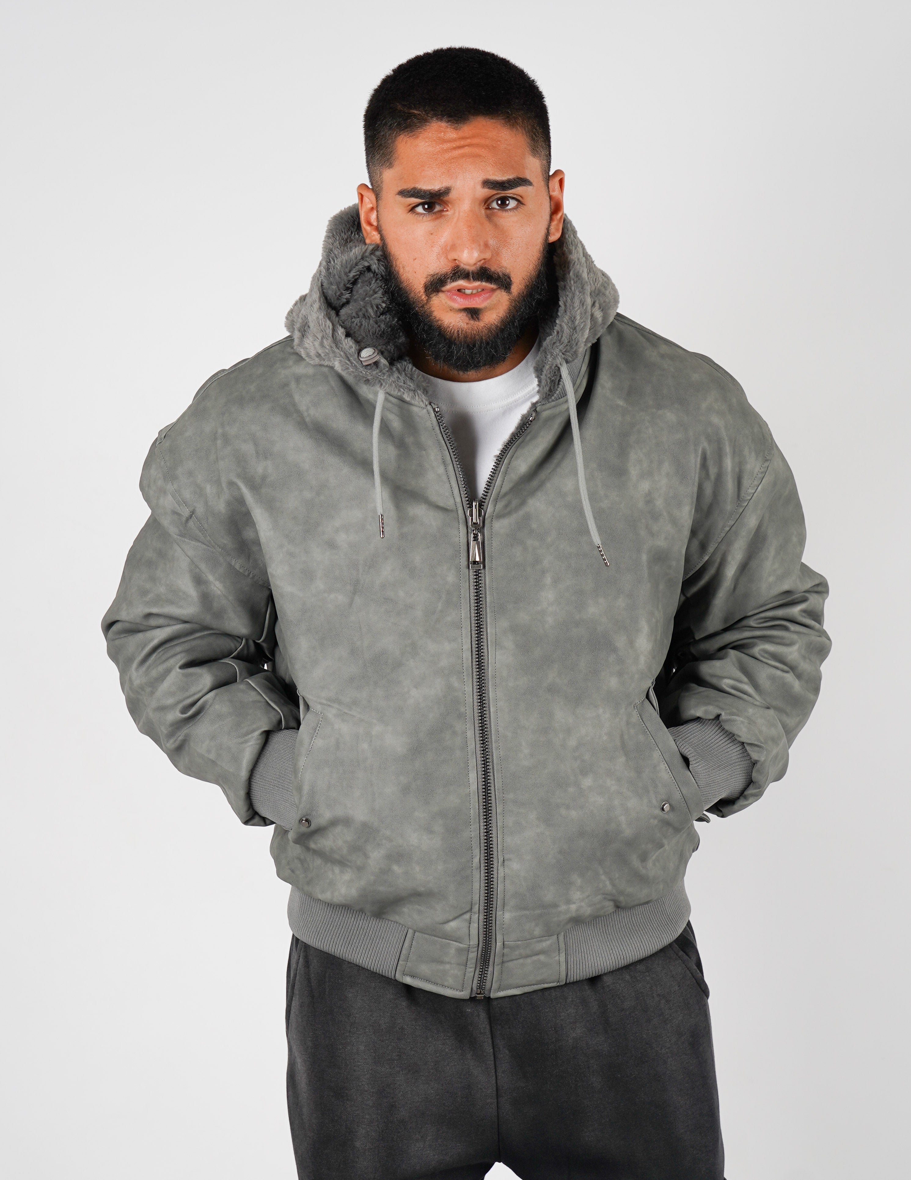 Pelliccia uomo reversibile con cappuccio
