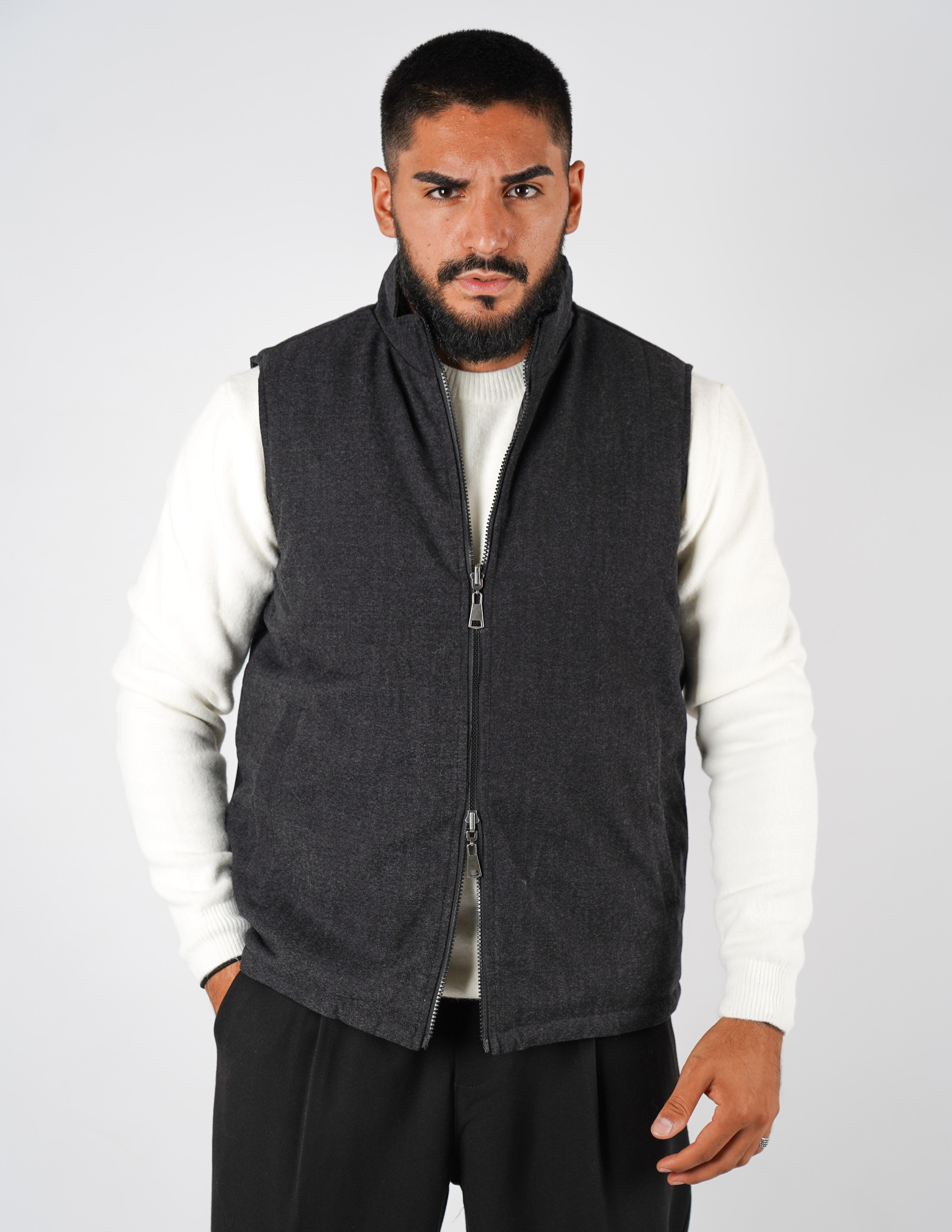 Gilet smanicato effetto lana reversibile