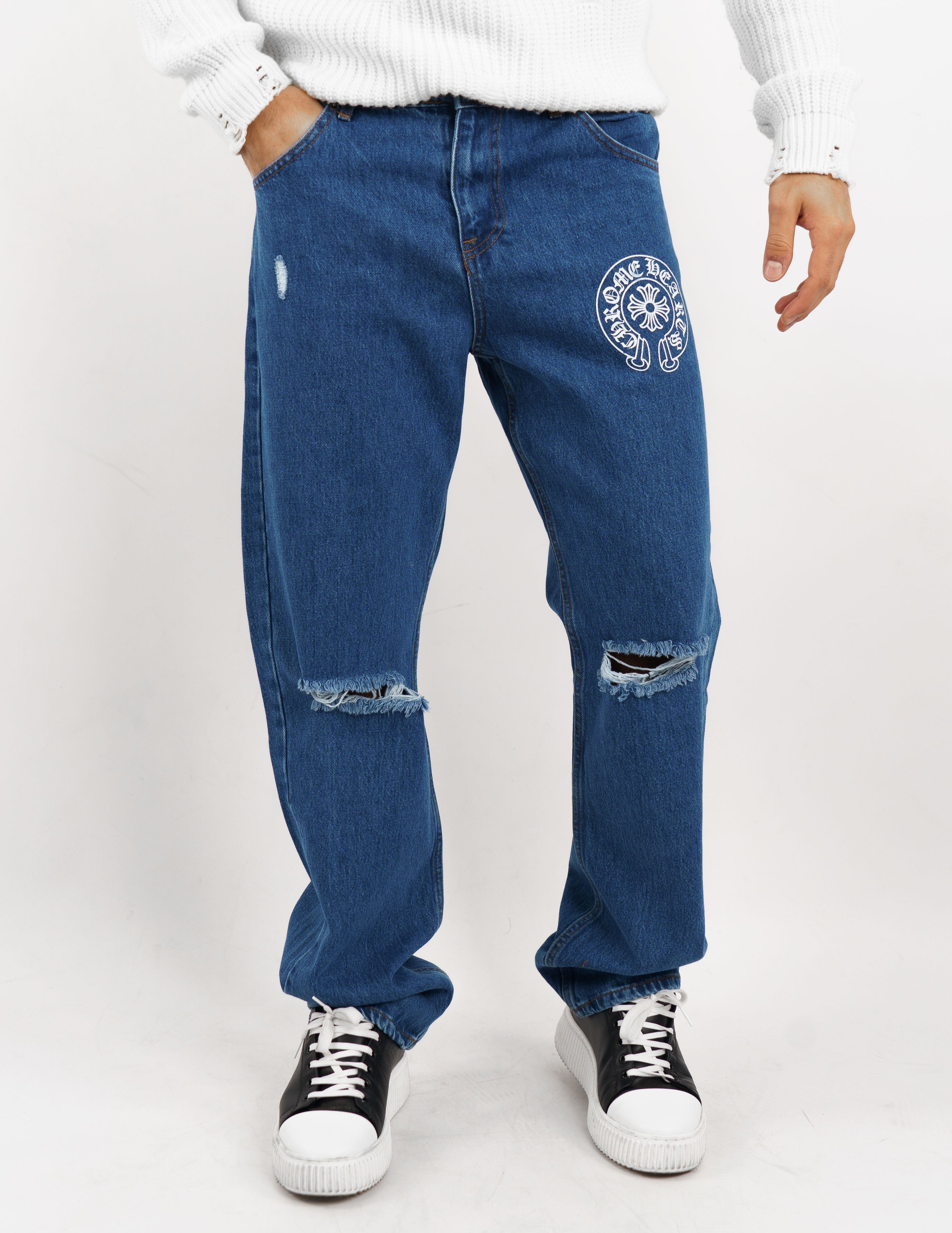 Jeans strutturato con stampa