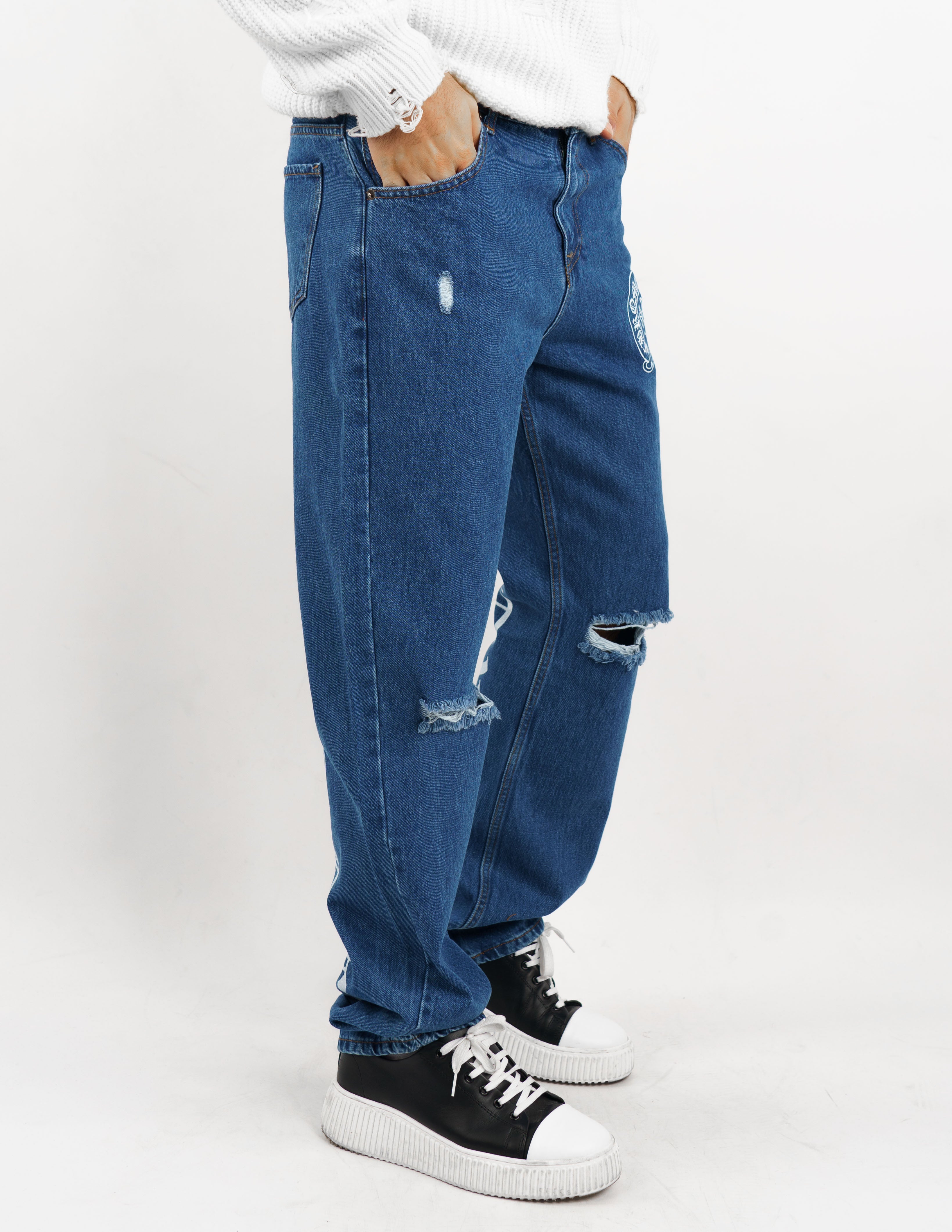 Jeans strutturato con stampa