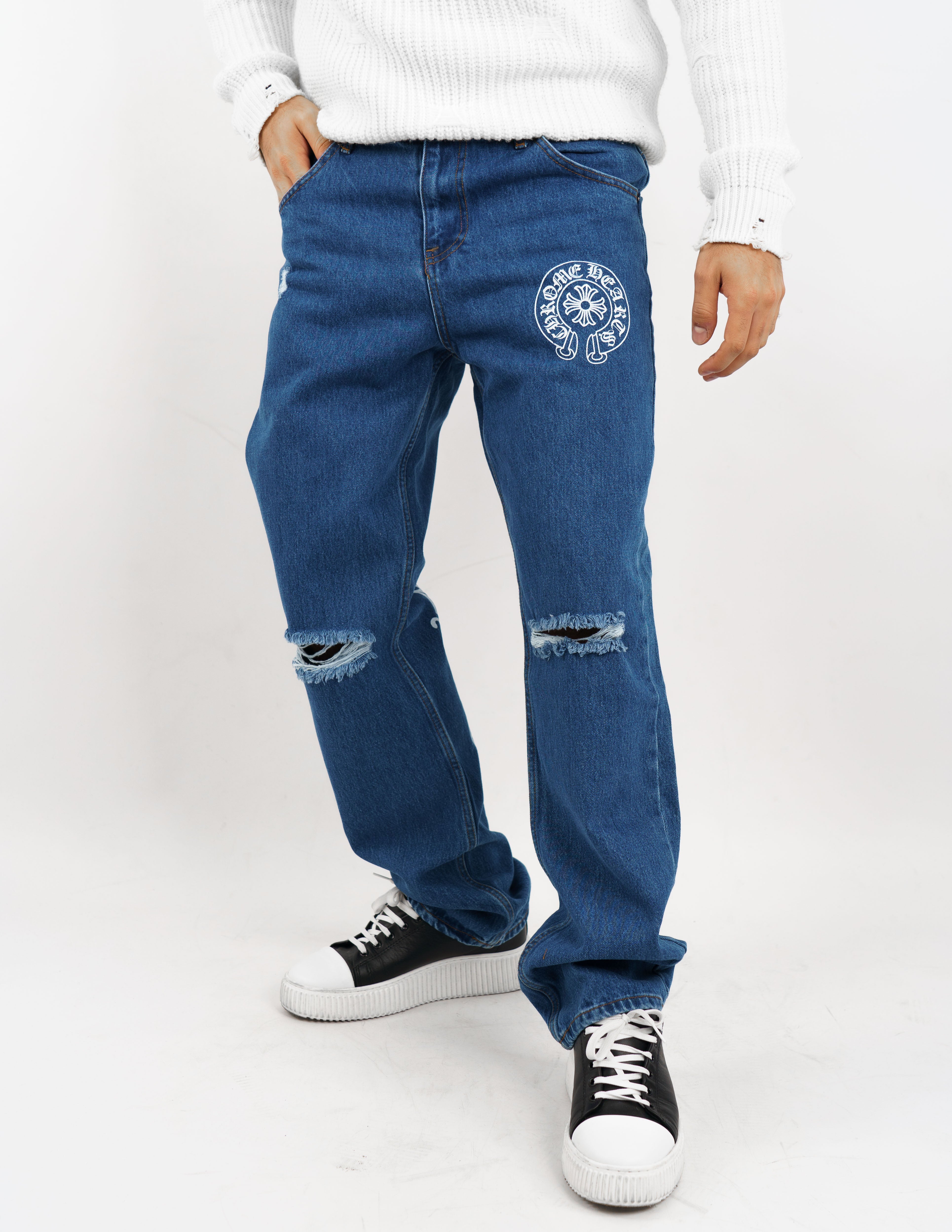 Jeans strutturato con stampa