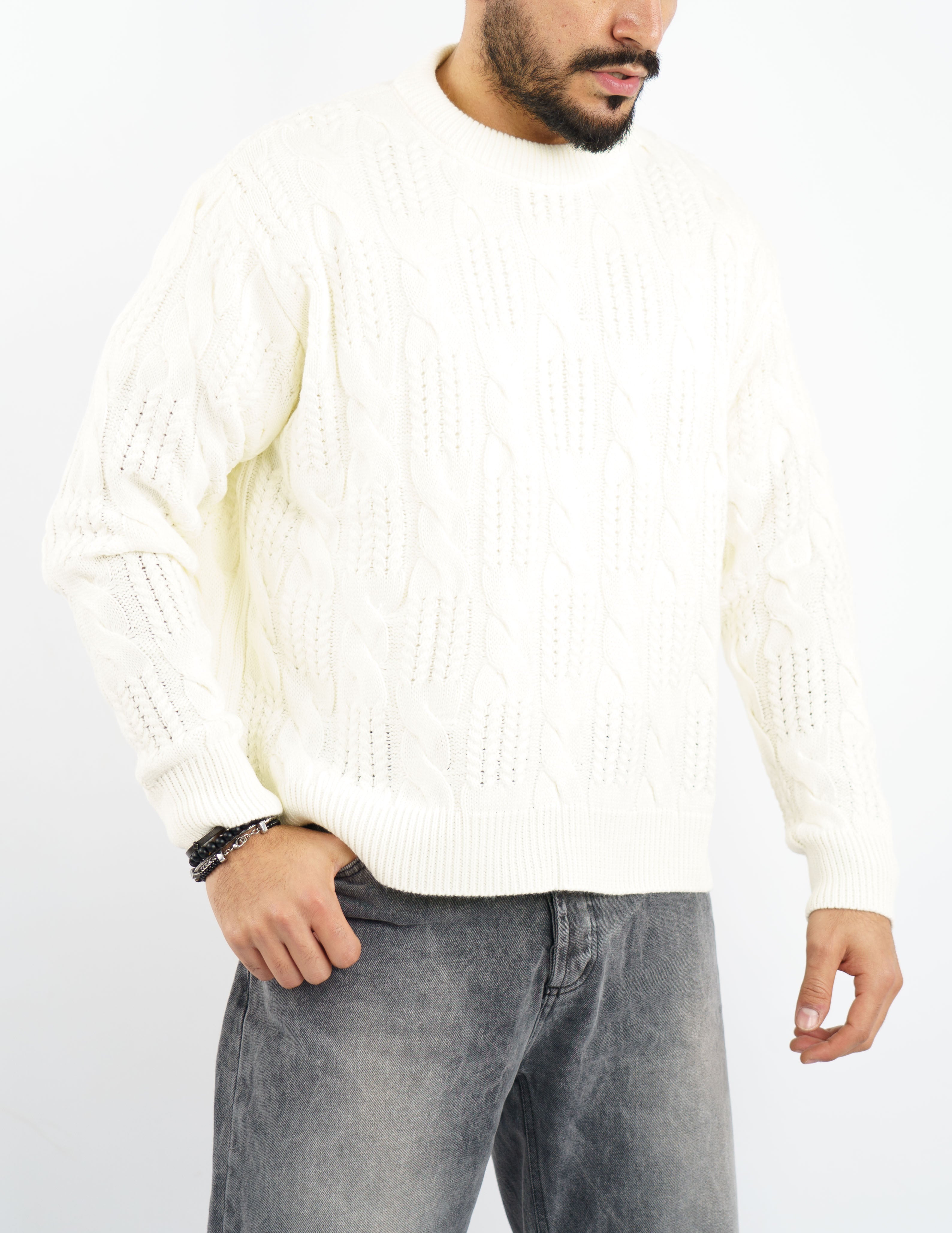 maglione girocollo treccia crop fit