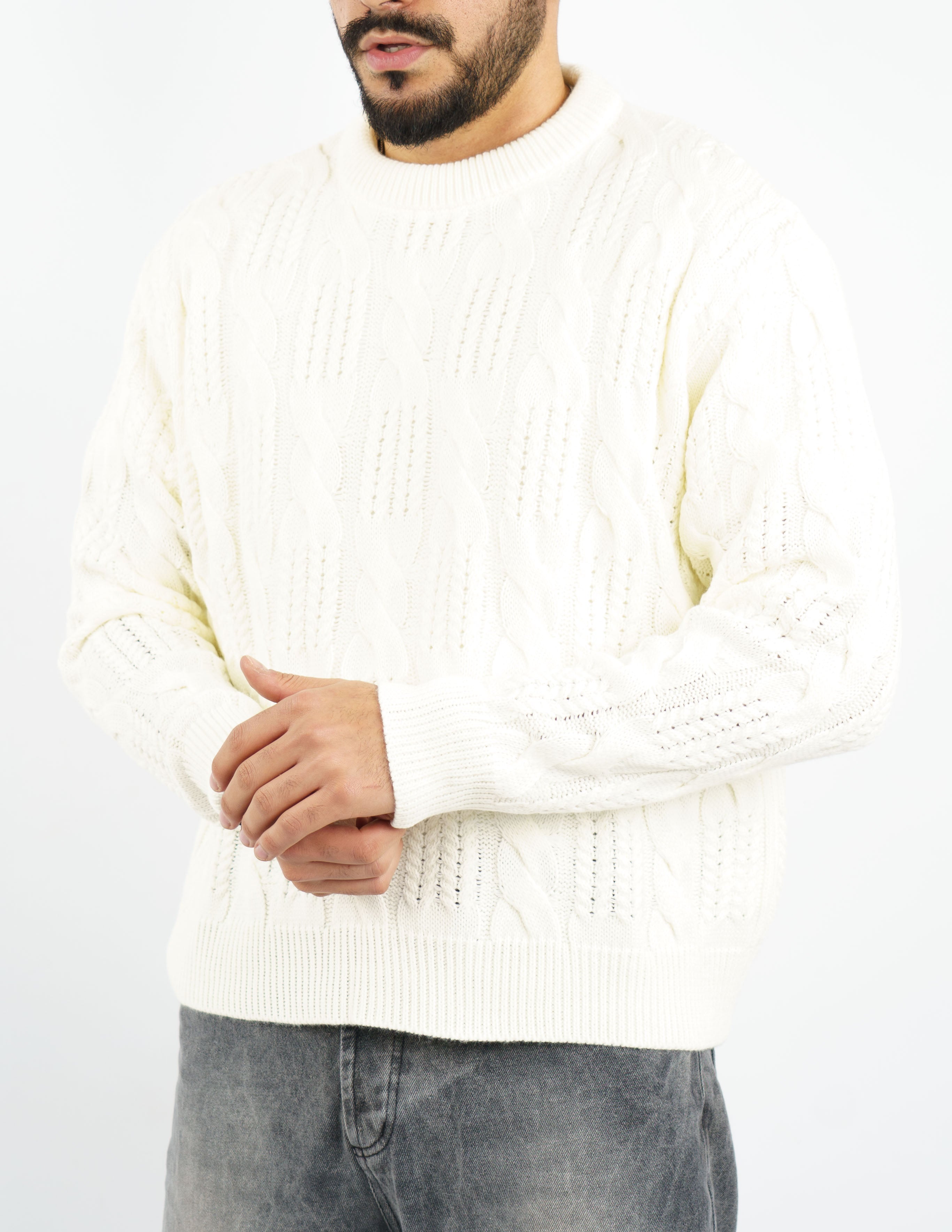maglione girocollo treccia crop fit