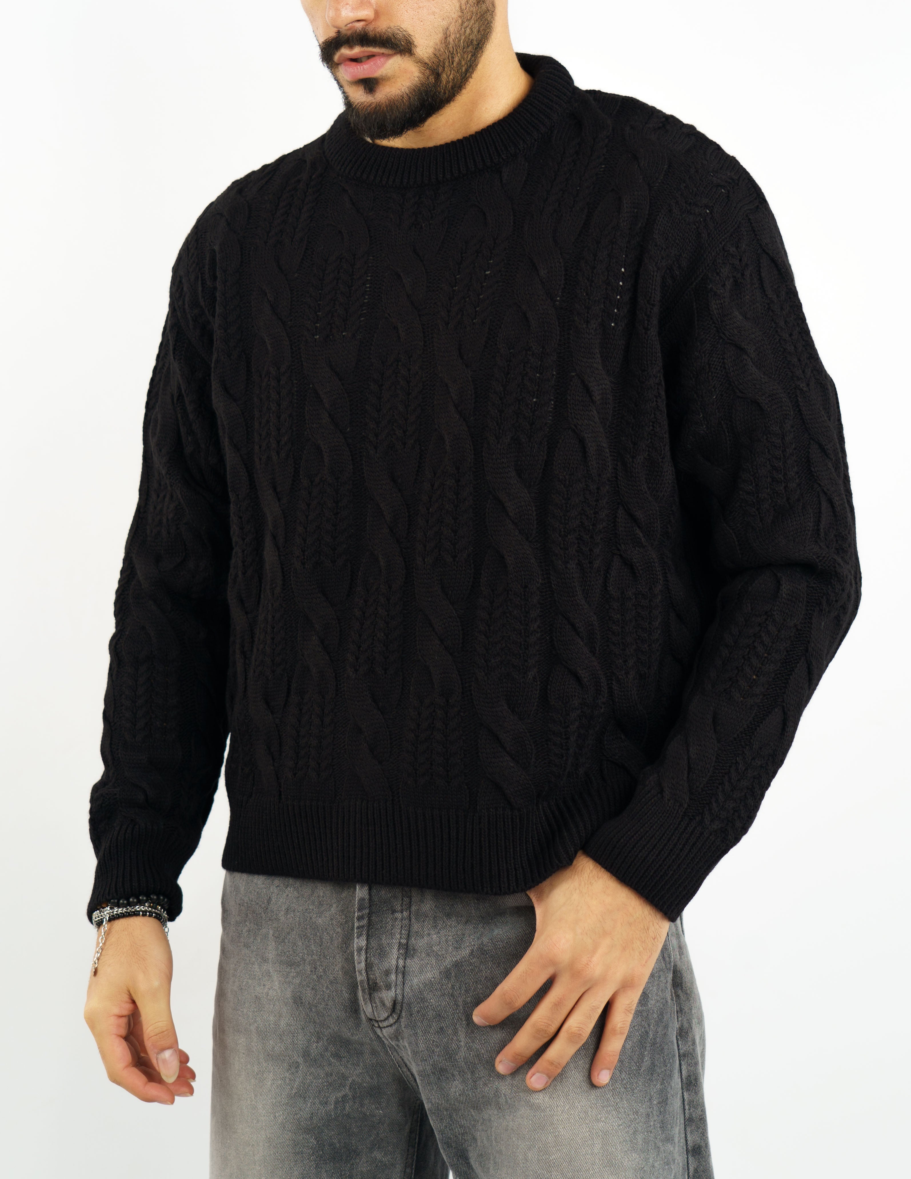 maglione girocollo treccia crop fit