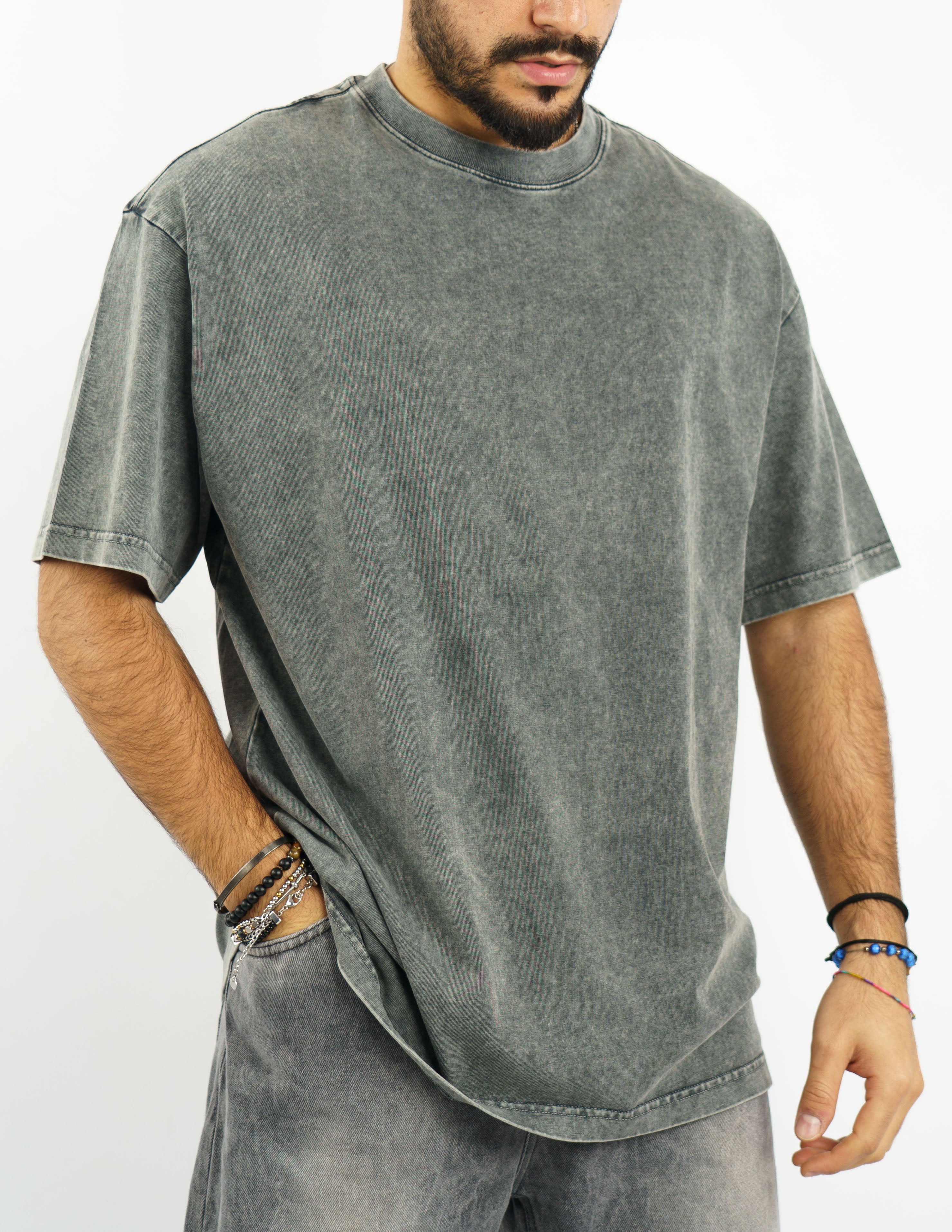 t-shirt manica corta effetto slavato