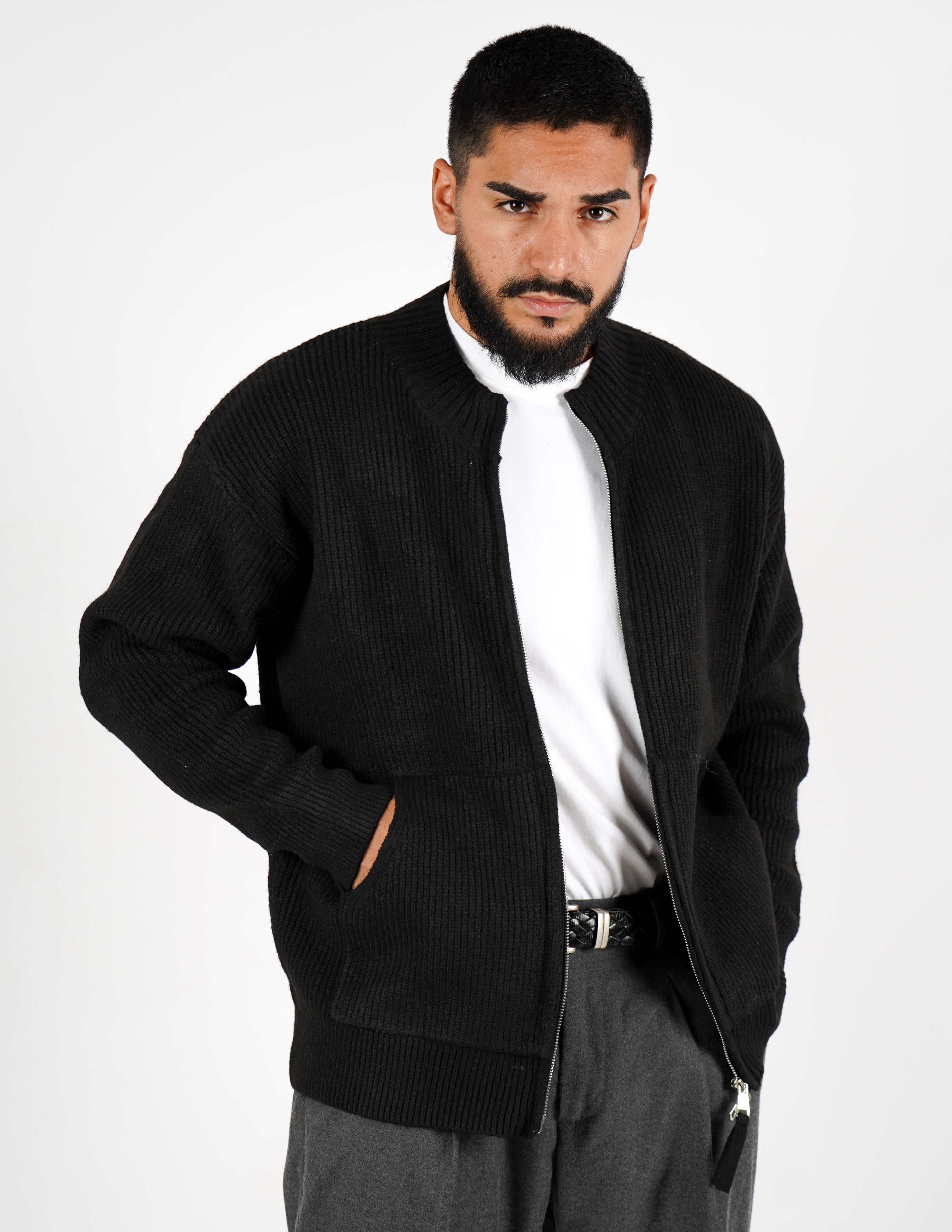 CARDIGAN CON ZIP MISTO LANA