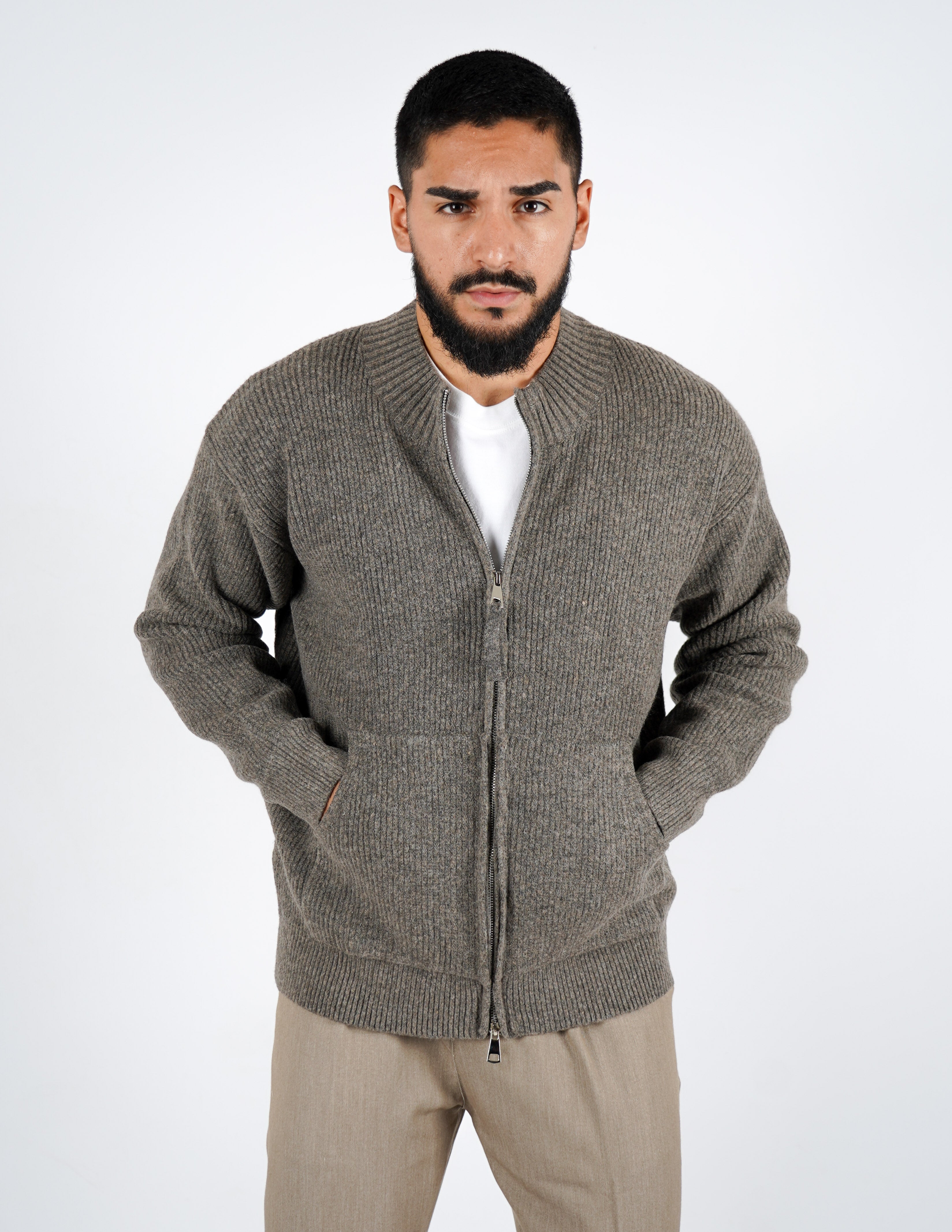 CARDIGAN CON ZIP IN MISTO LANA