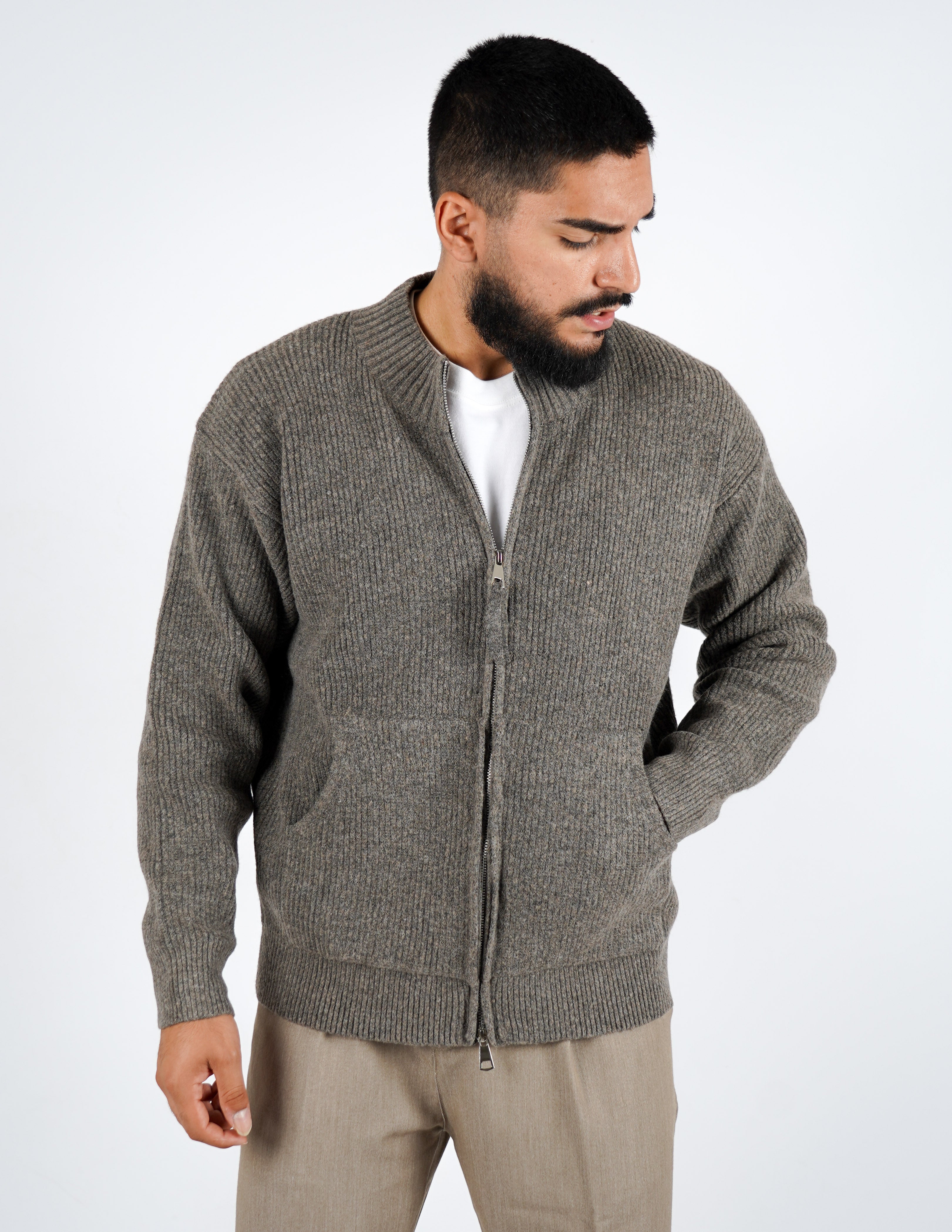 CARDIGAN CON ZIP IN MISTO LANA
