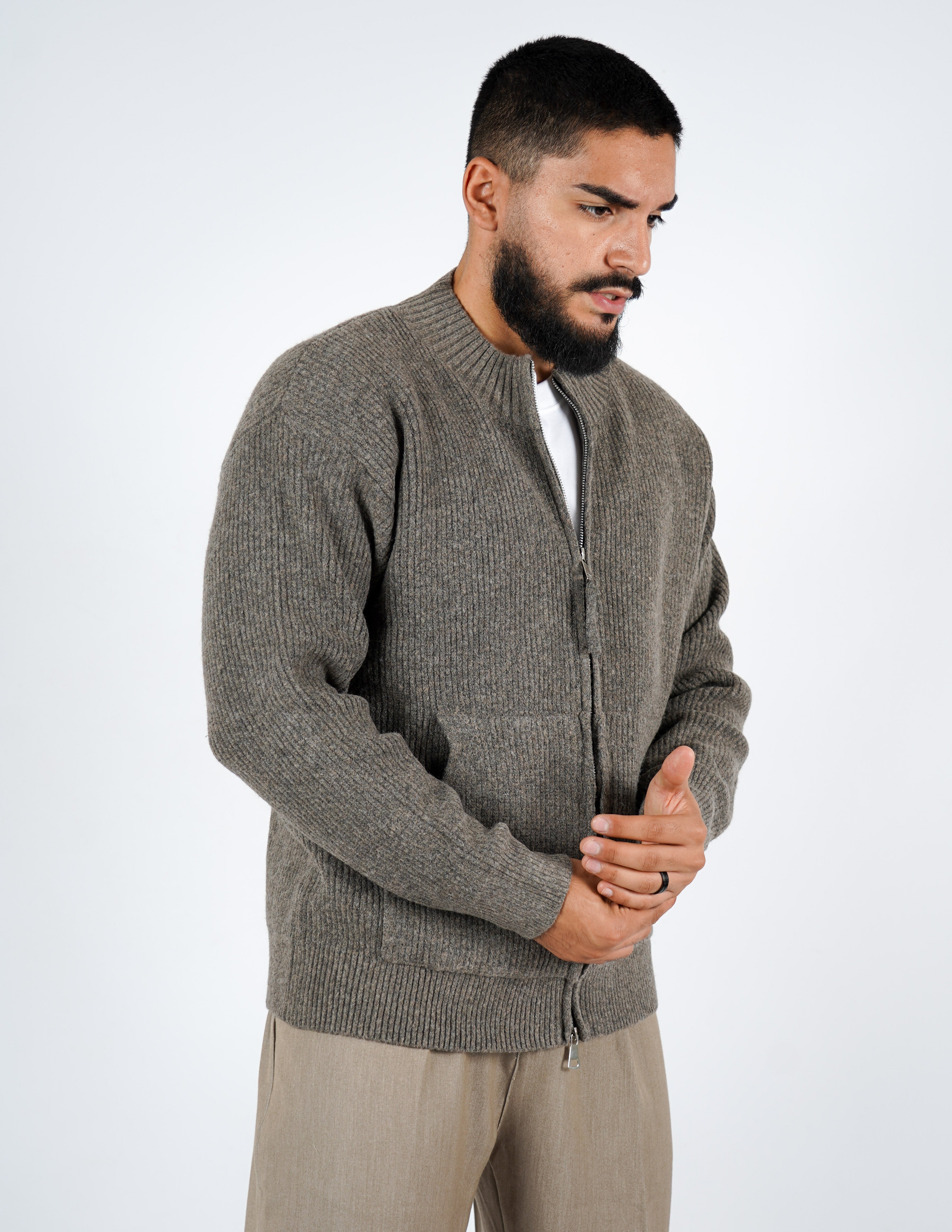 CARDIGAN CON ZIP IN MISTO LANA
