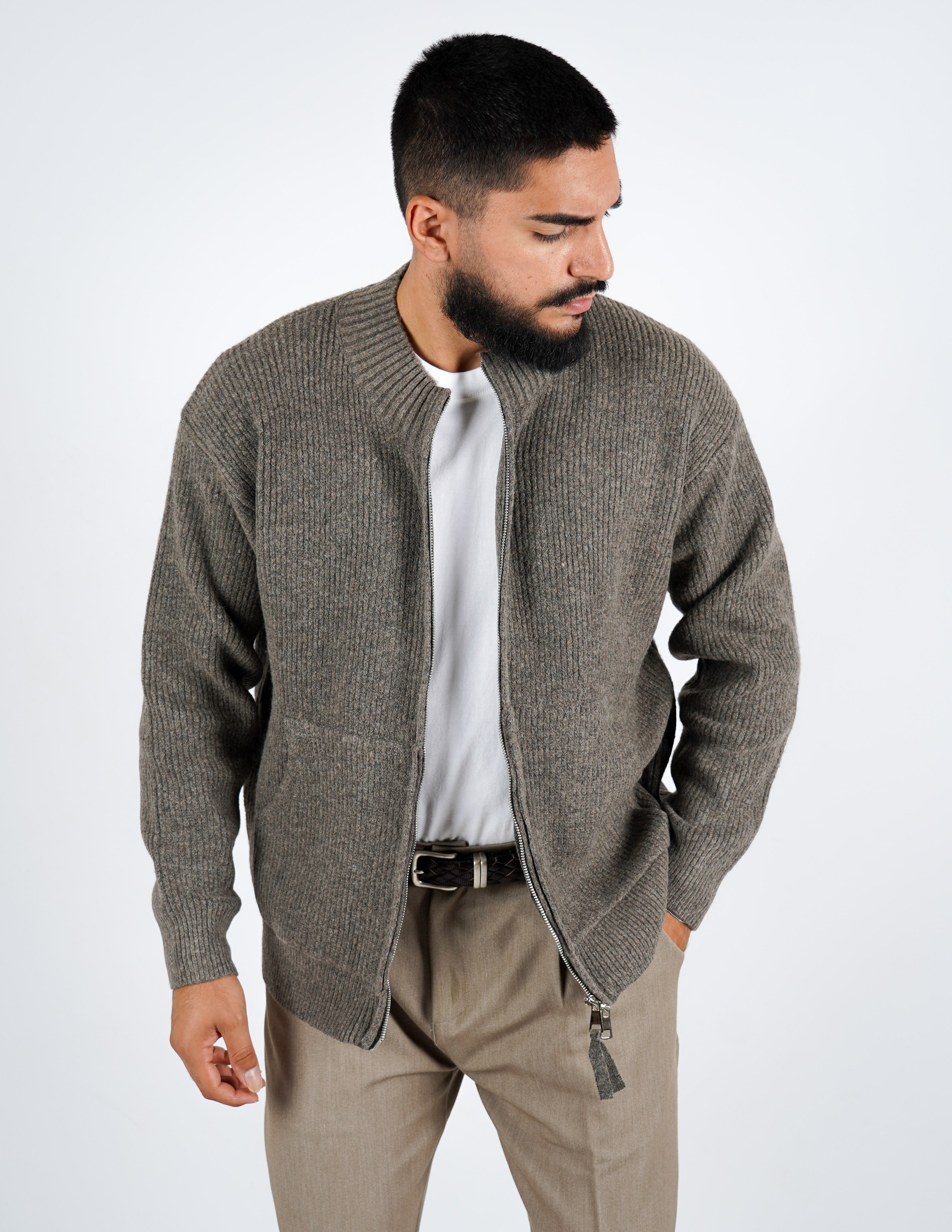 CARDIGAN CON ZIP IN MISTO LANA