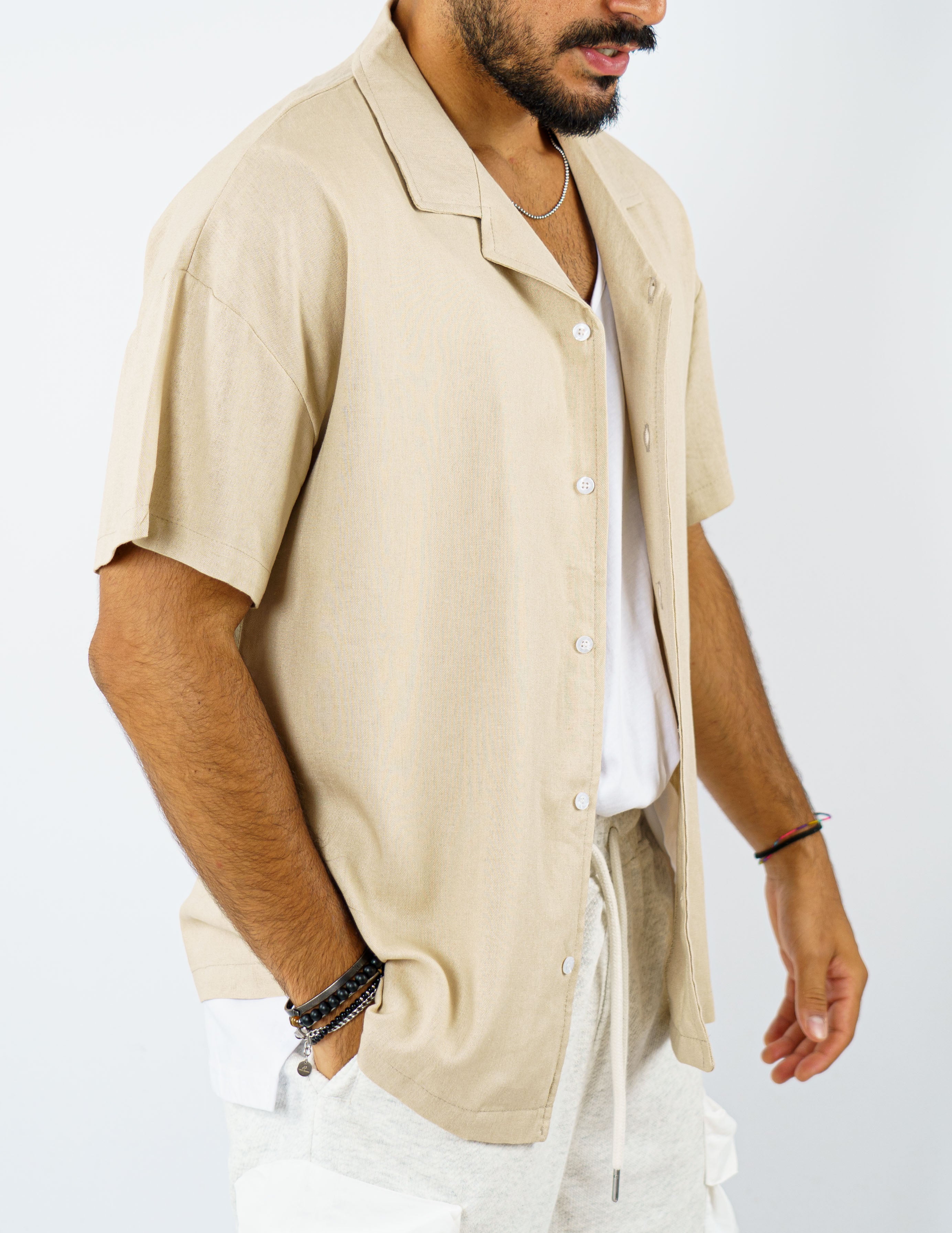 CAMICIA IN LINO COLLO BOWLING