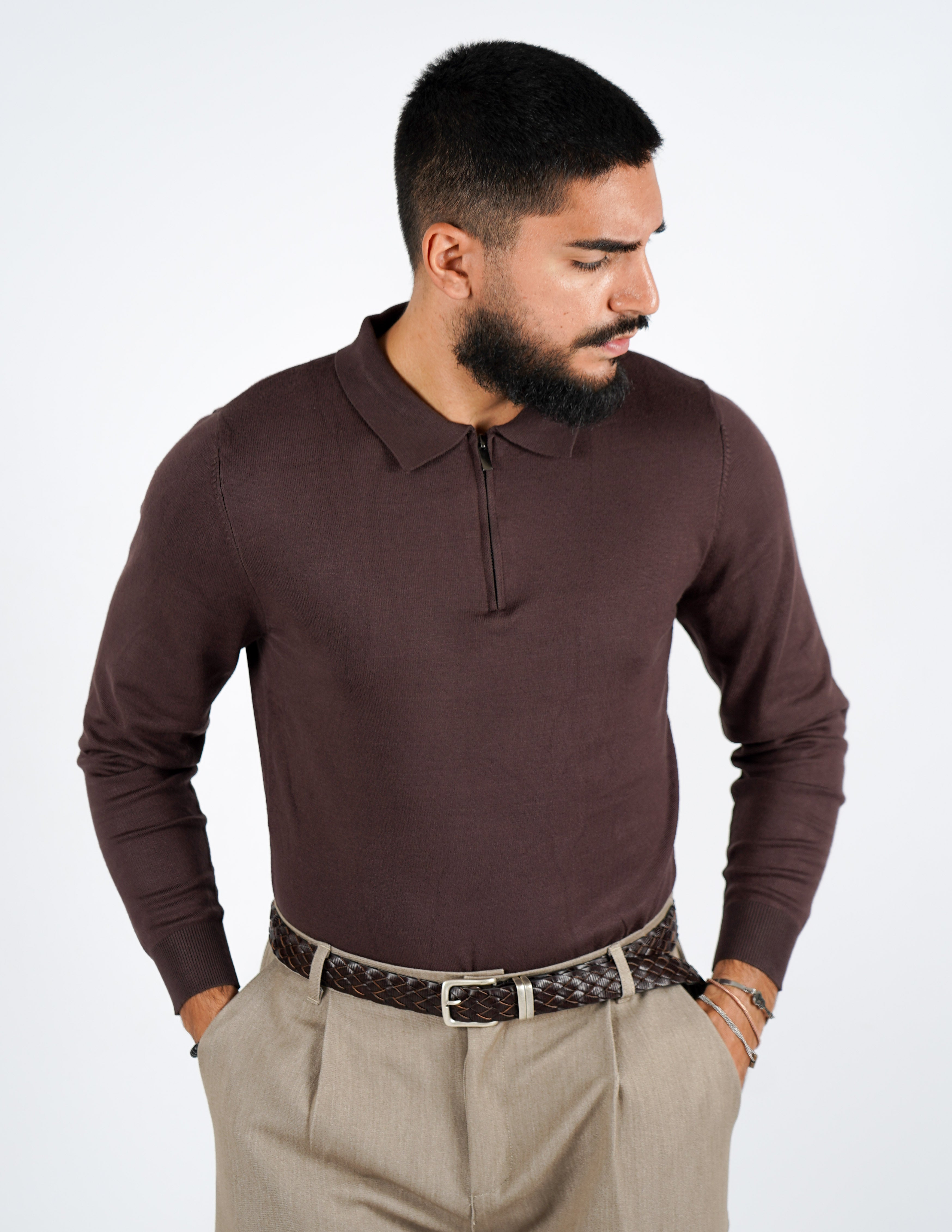 Polo tinta unita con zip