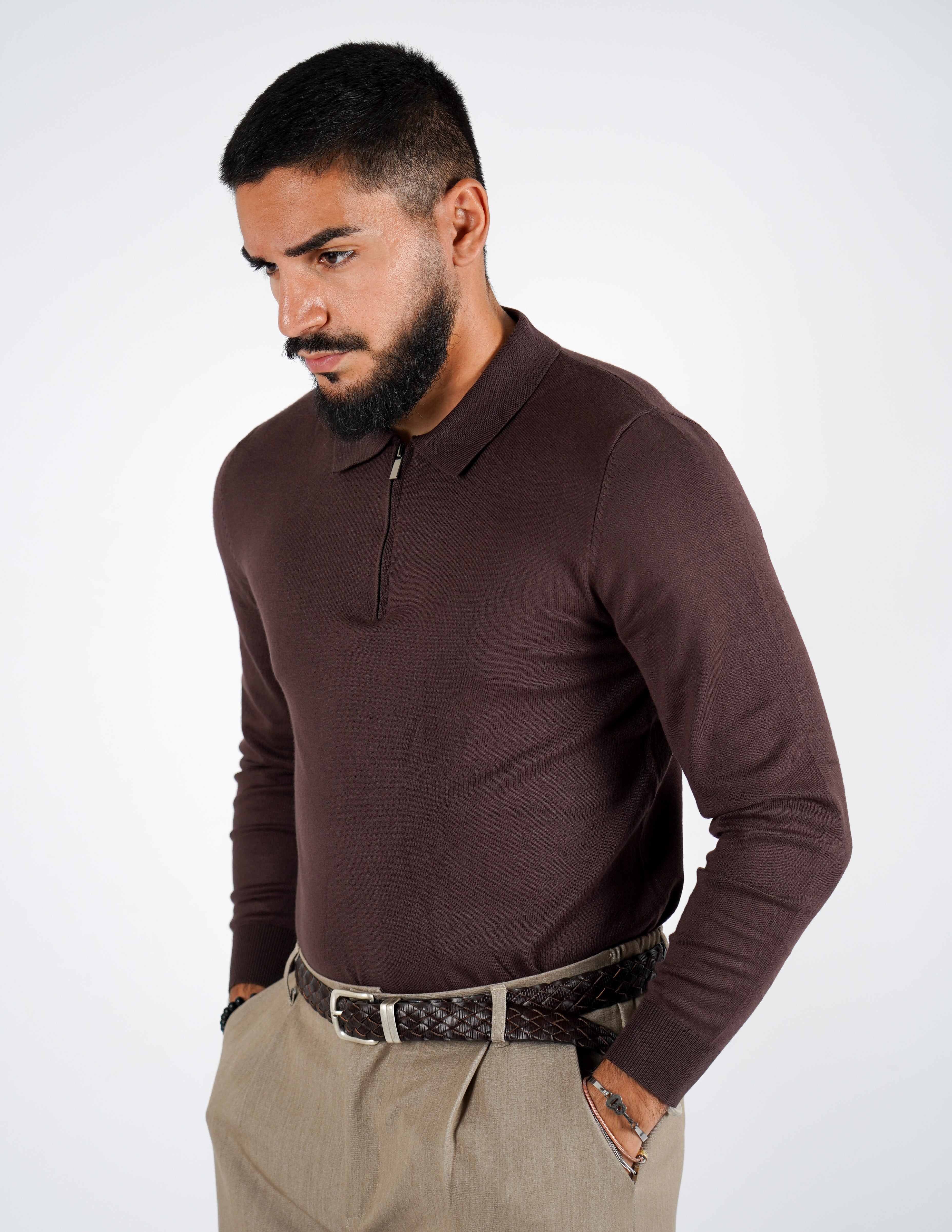 Polo tinta unita con zip