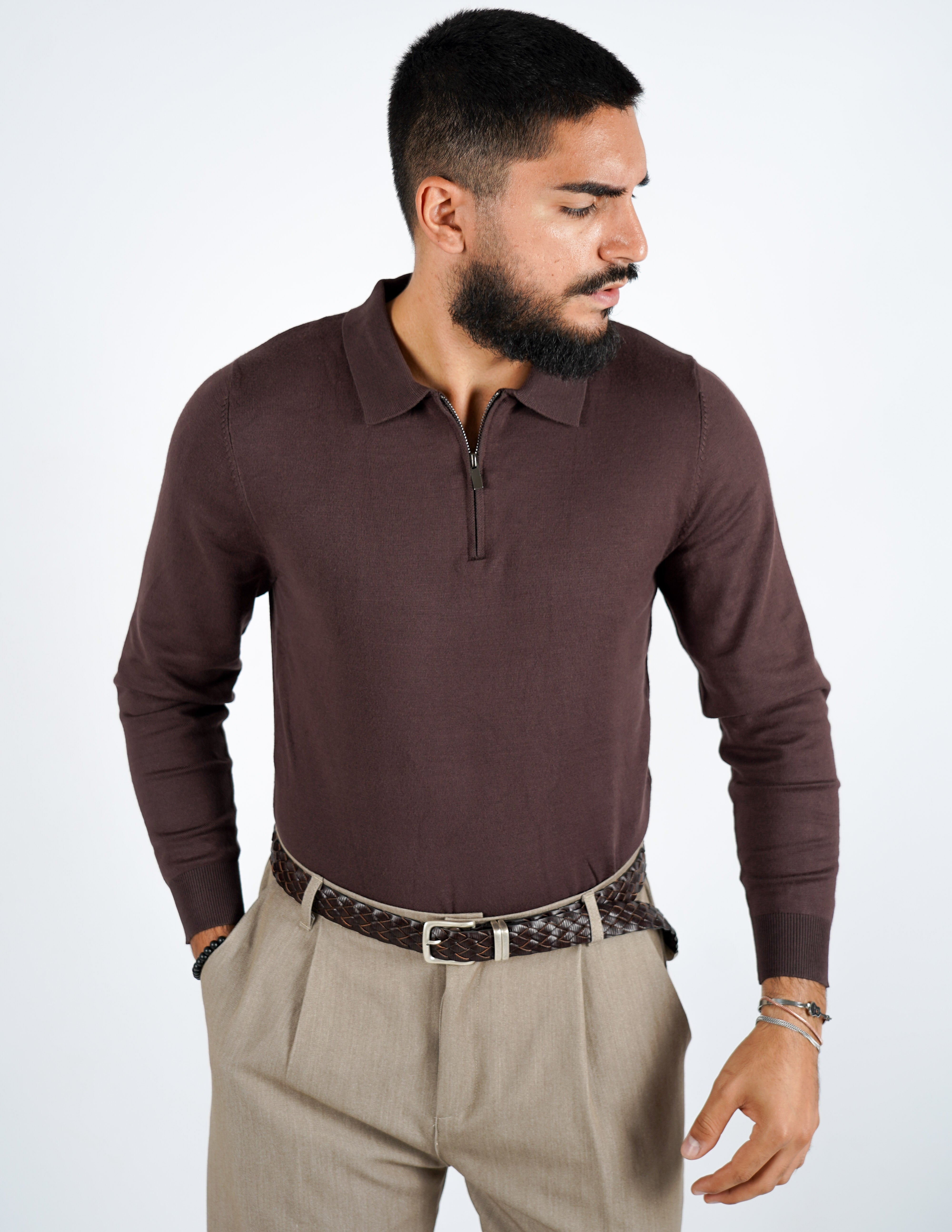 Polo tinta unita con zip