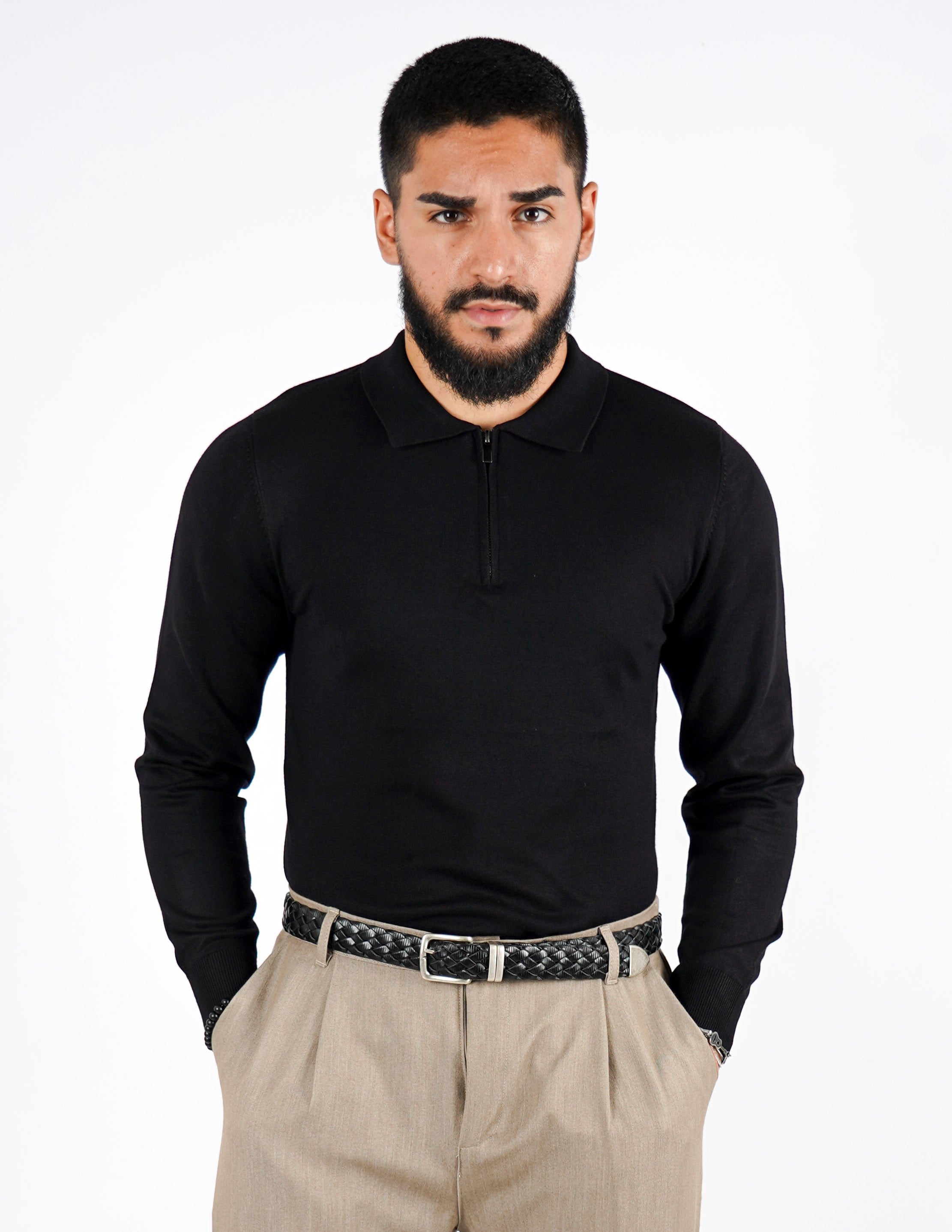 Polo tinta unita con zip