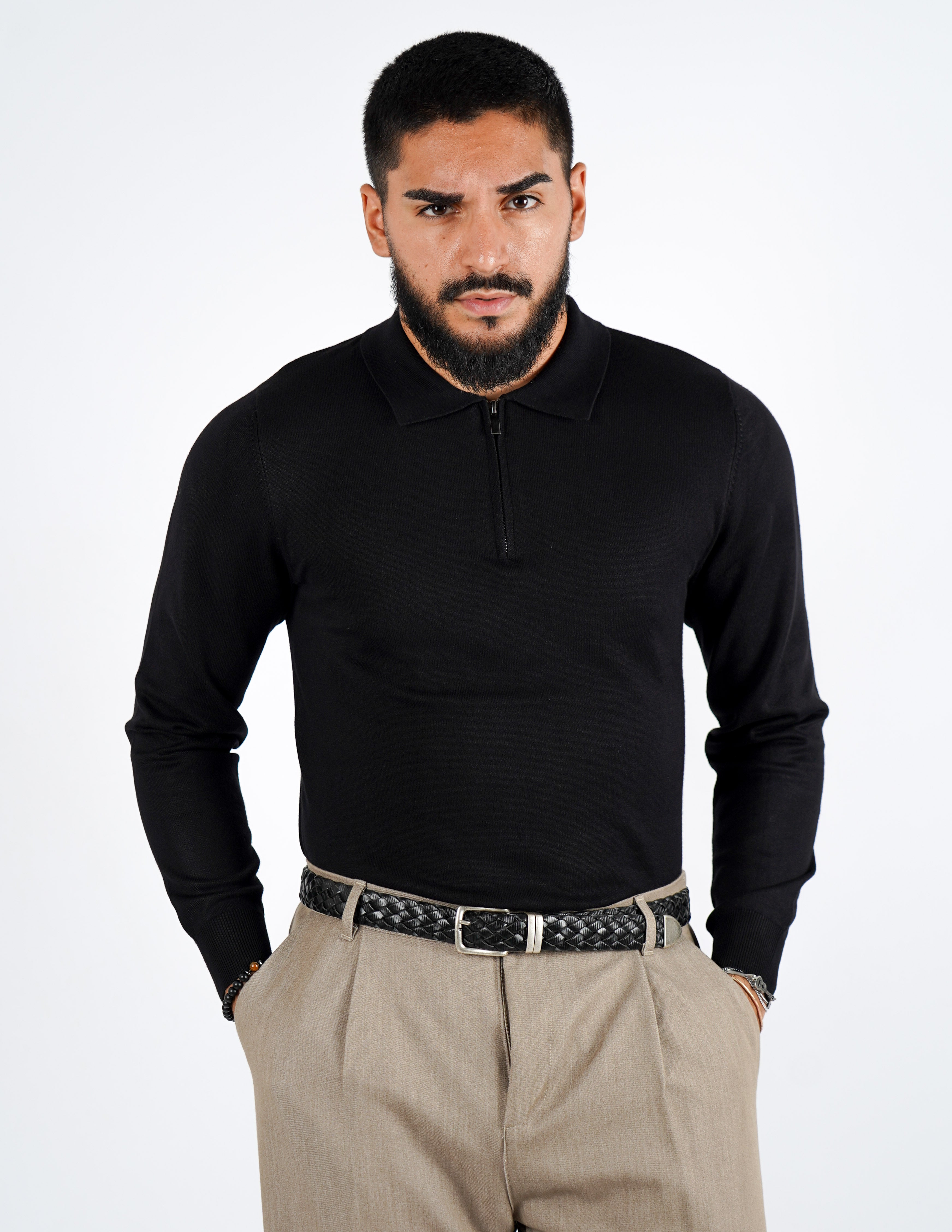 Polo tinta unita con zip