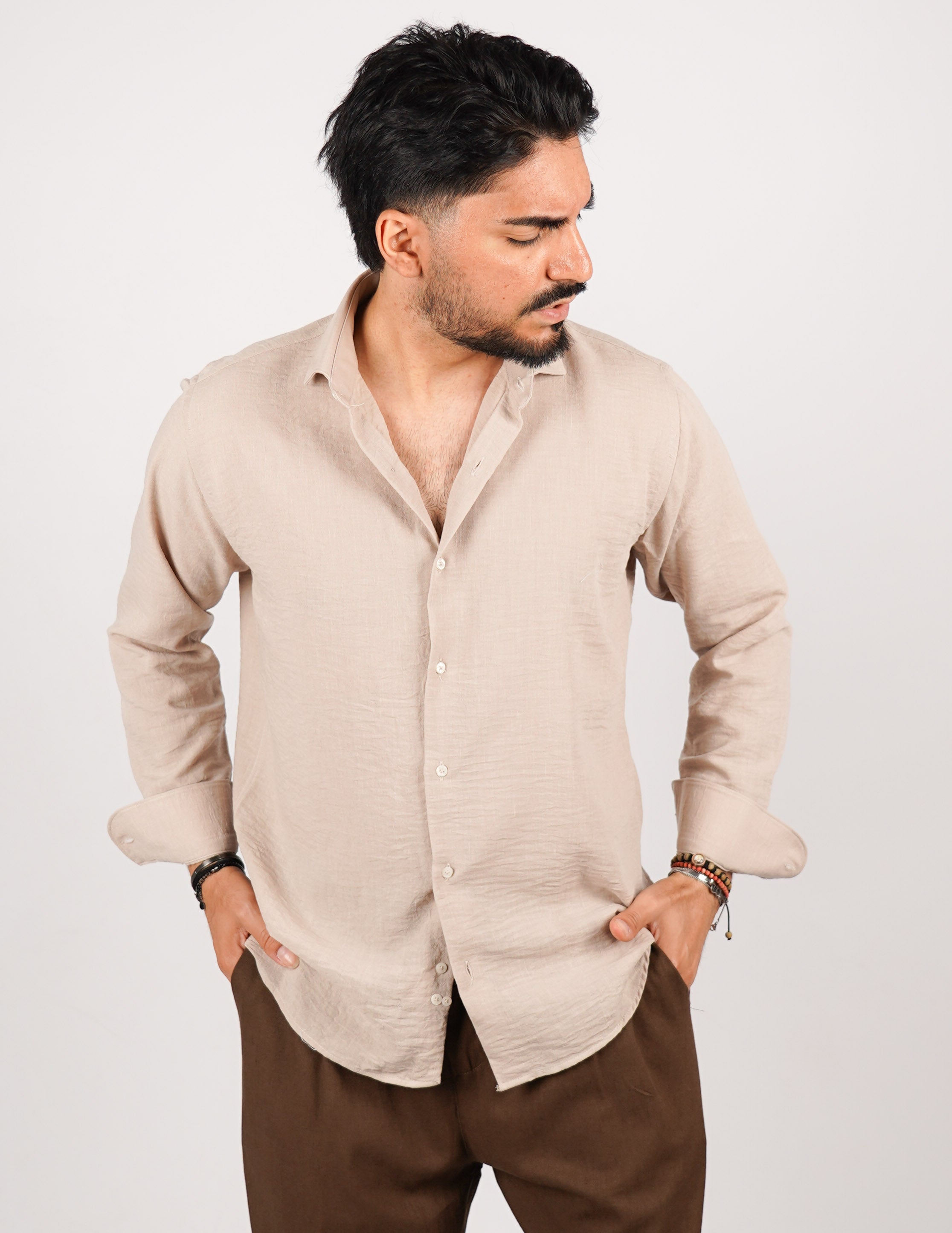 CAMICIA IN TESSUTO MISTO LINO STRUTTURATO