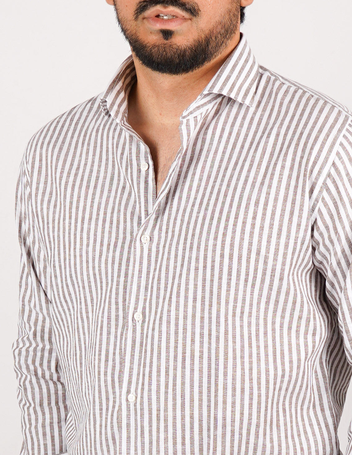 camicia profumata in lino a righe collo classico