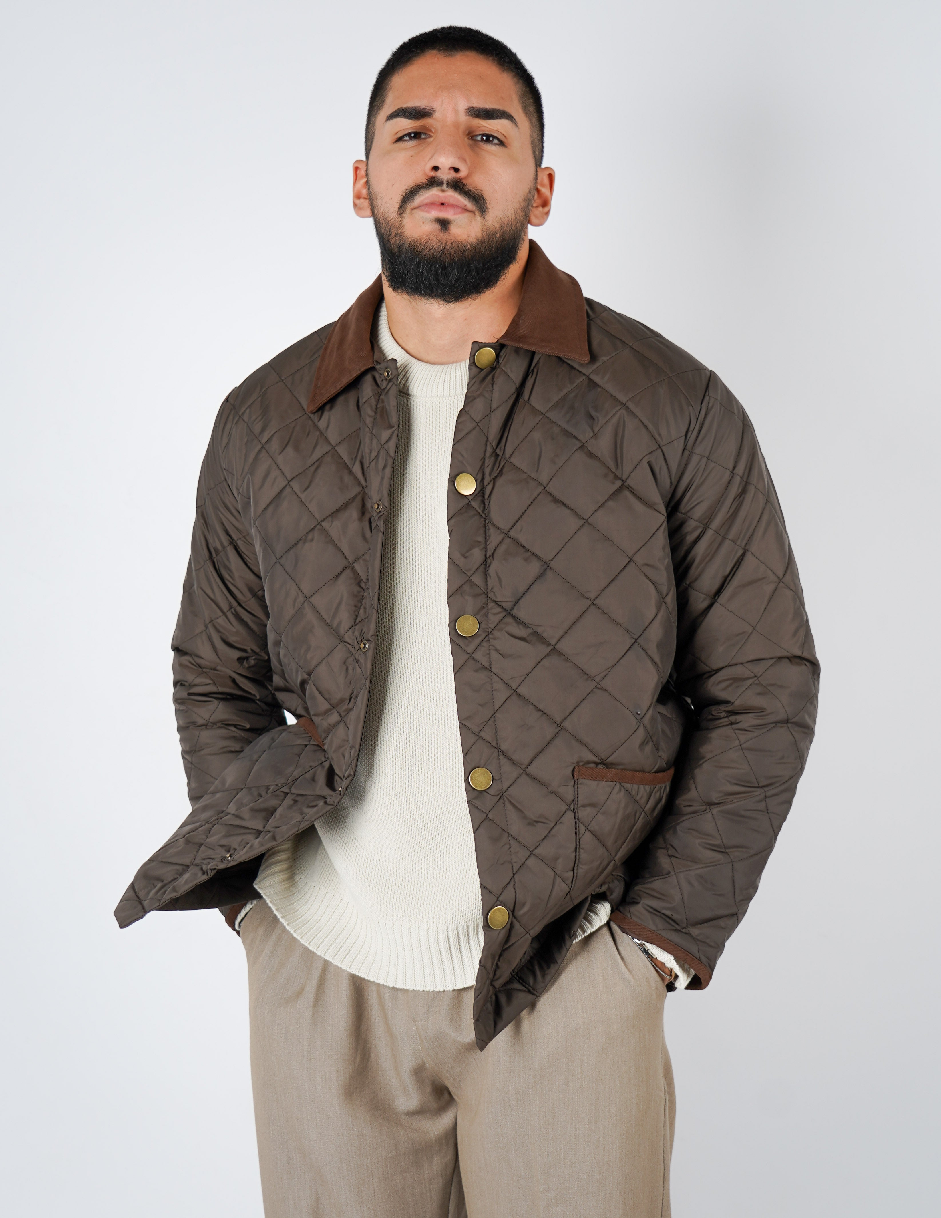 Giubbino uomo trapuntato con collo in velluto