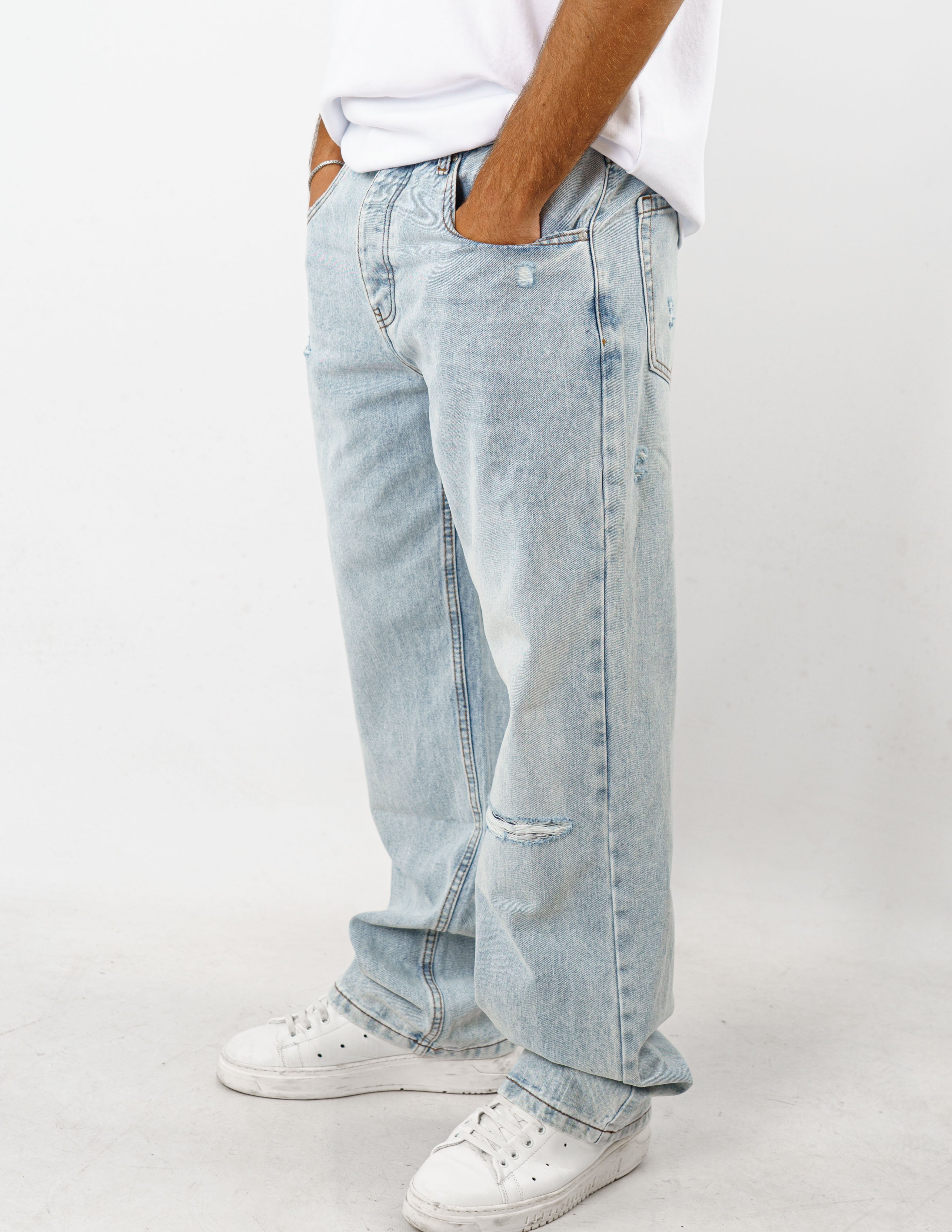 jeans wide fit cinque tasche marmorizzato