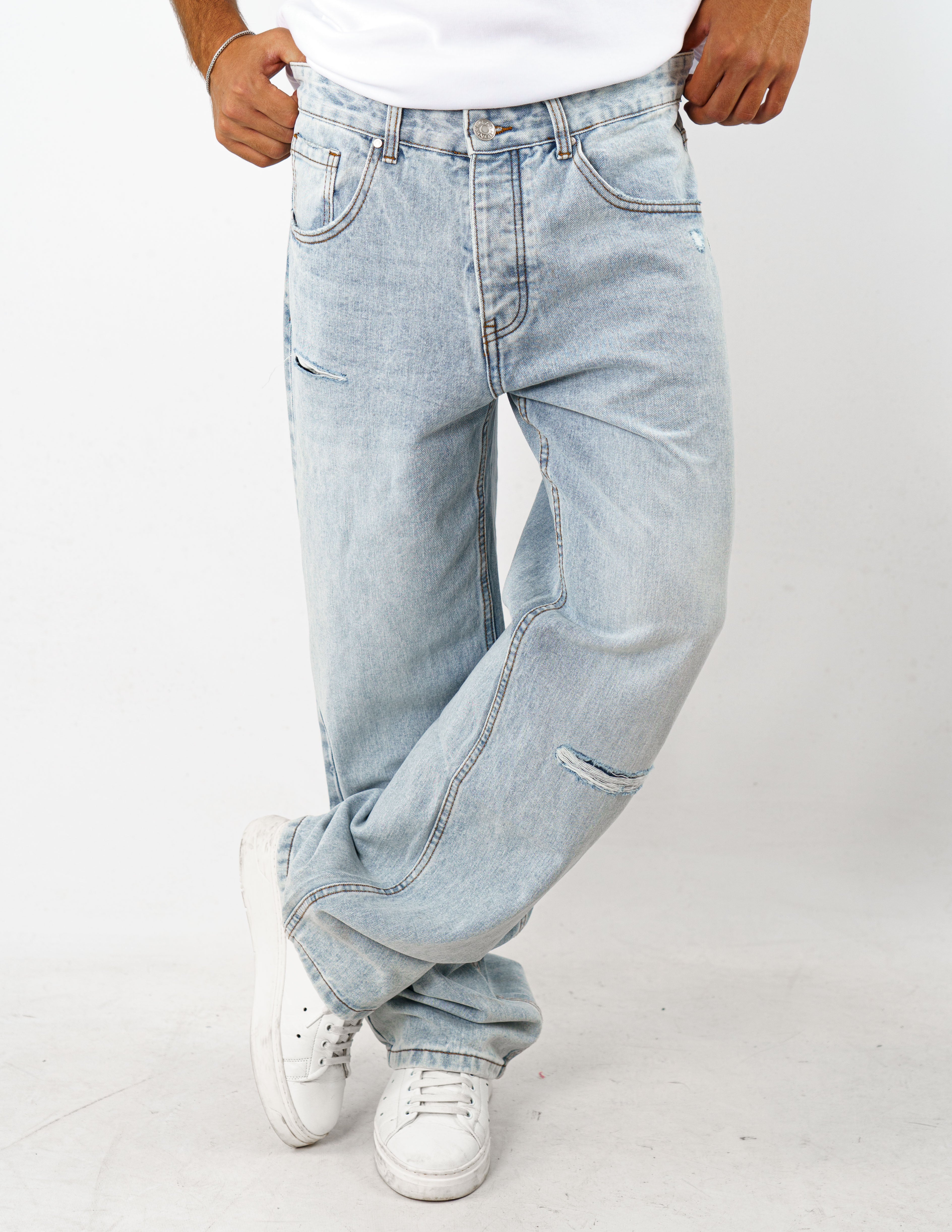 jeans wide fit cinque tasche marmorizzato