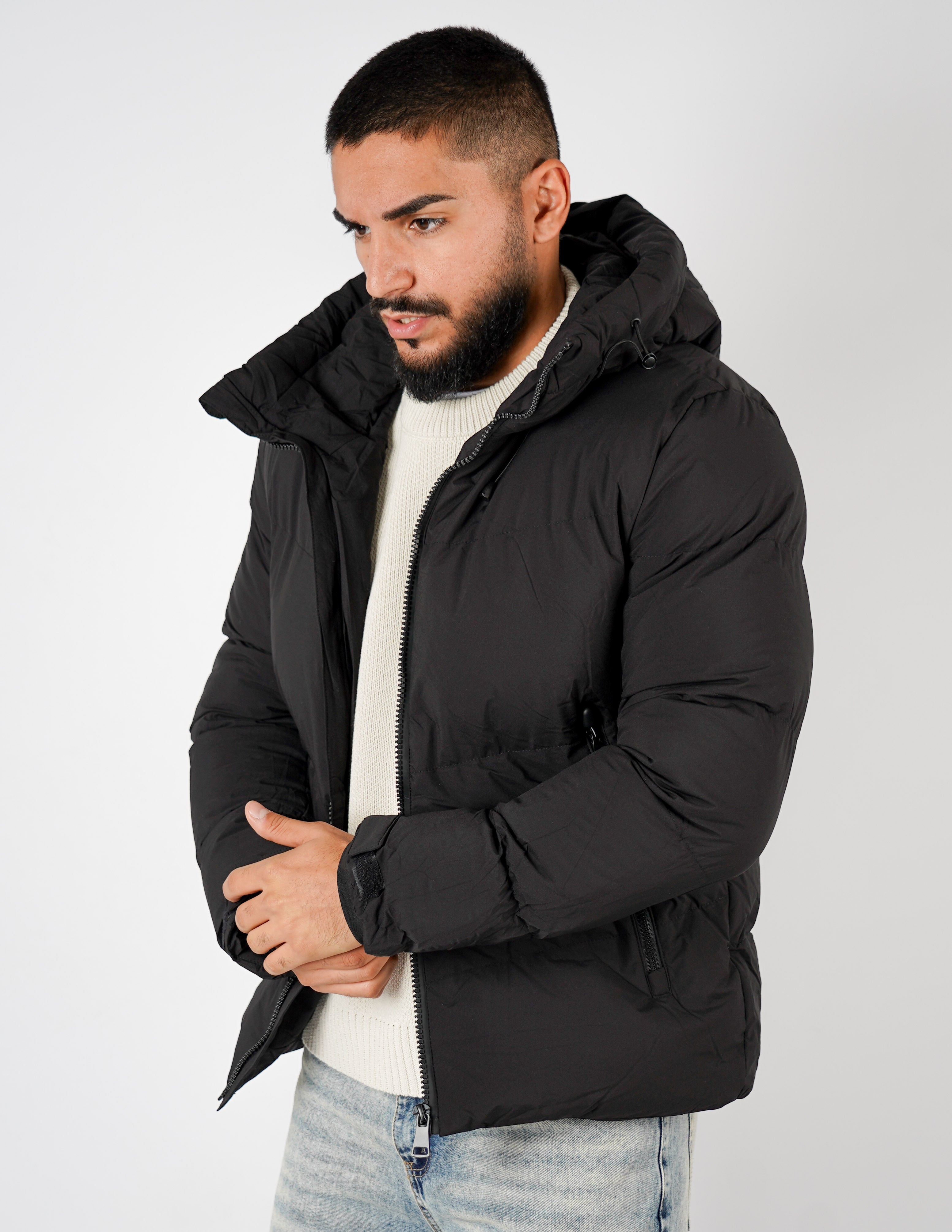 Bomber con cappuccio tinta unita