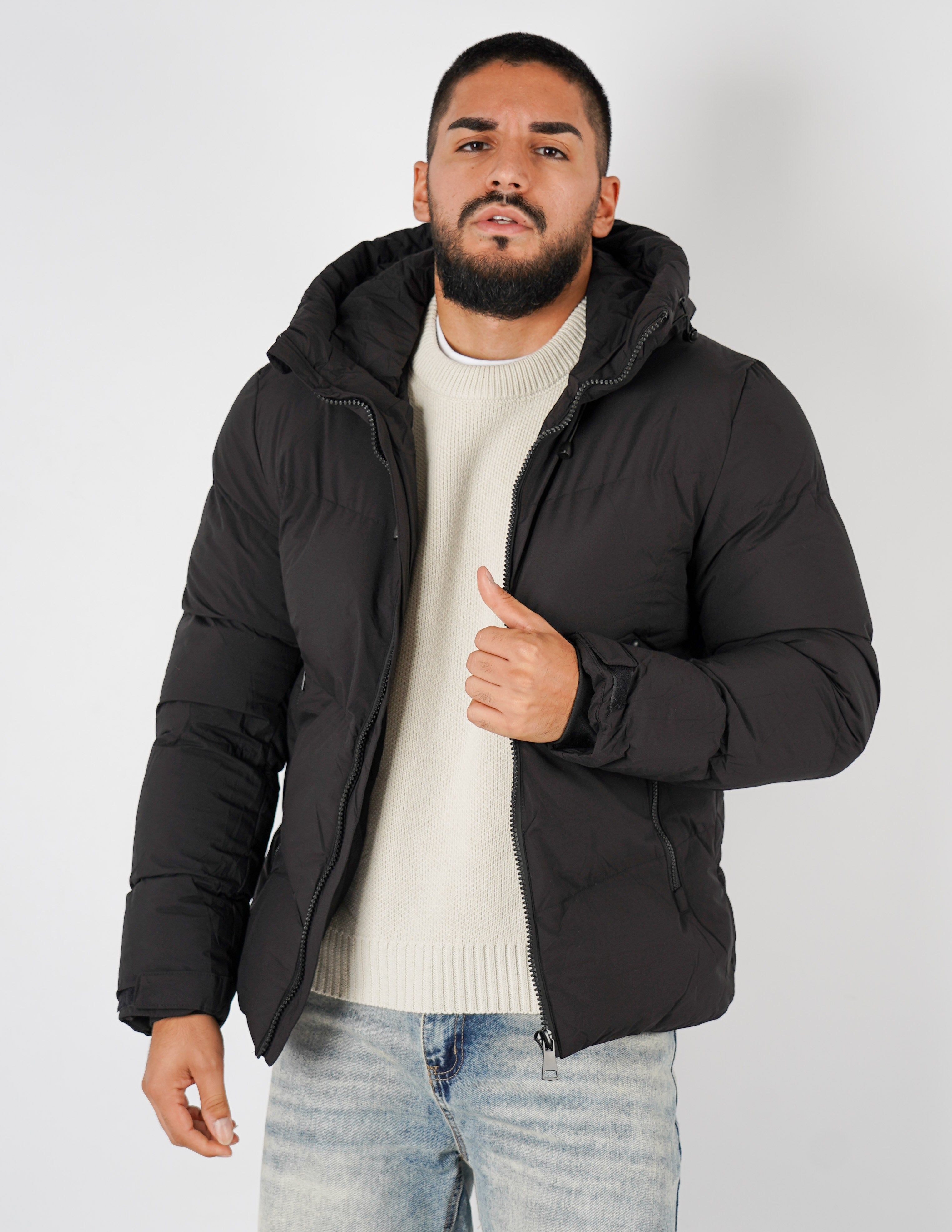Bomber con cappuccio tinta unita