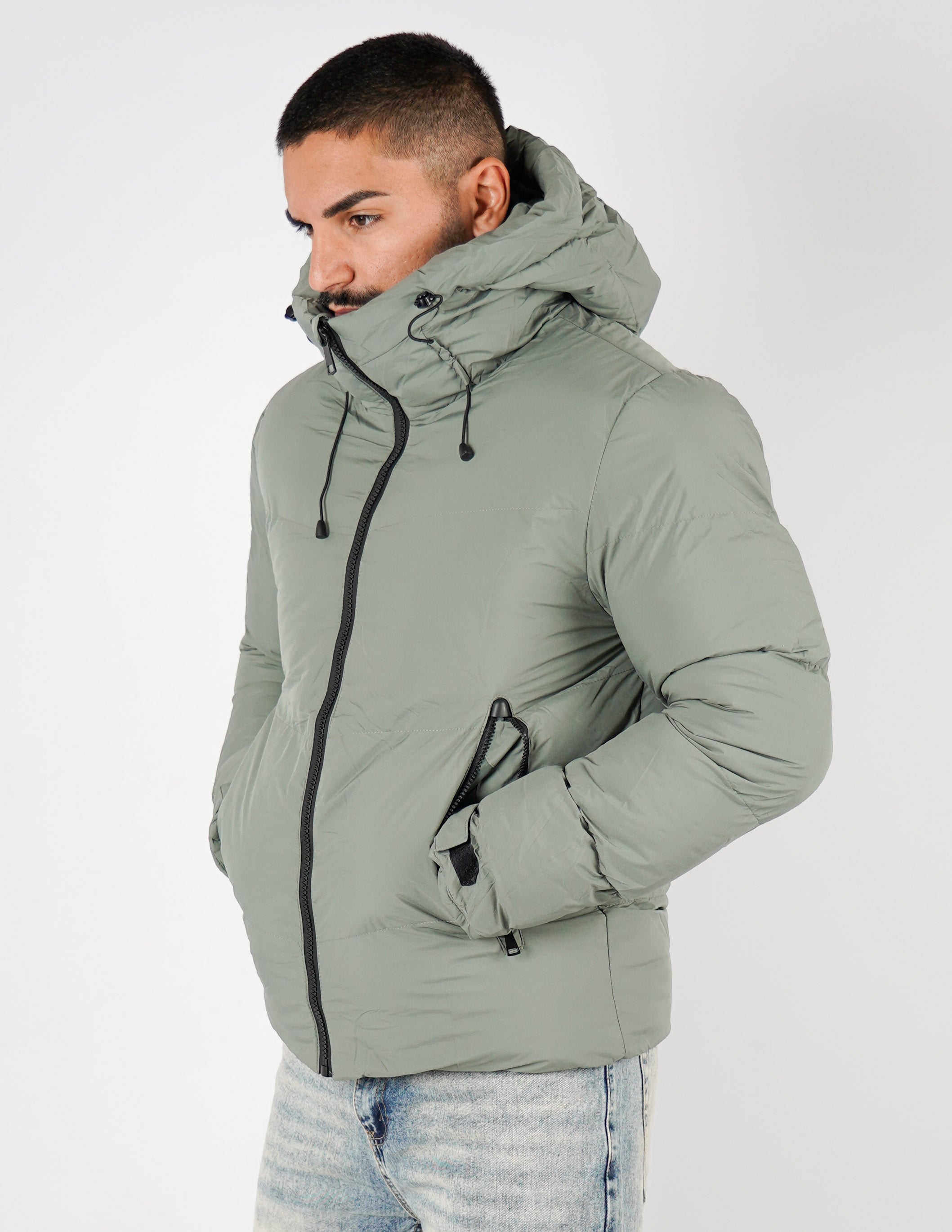 Bomber con cappuccio tinta unita