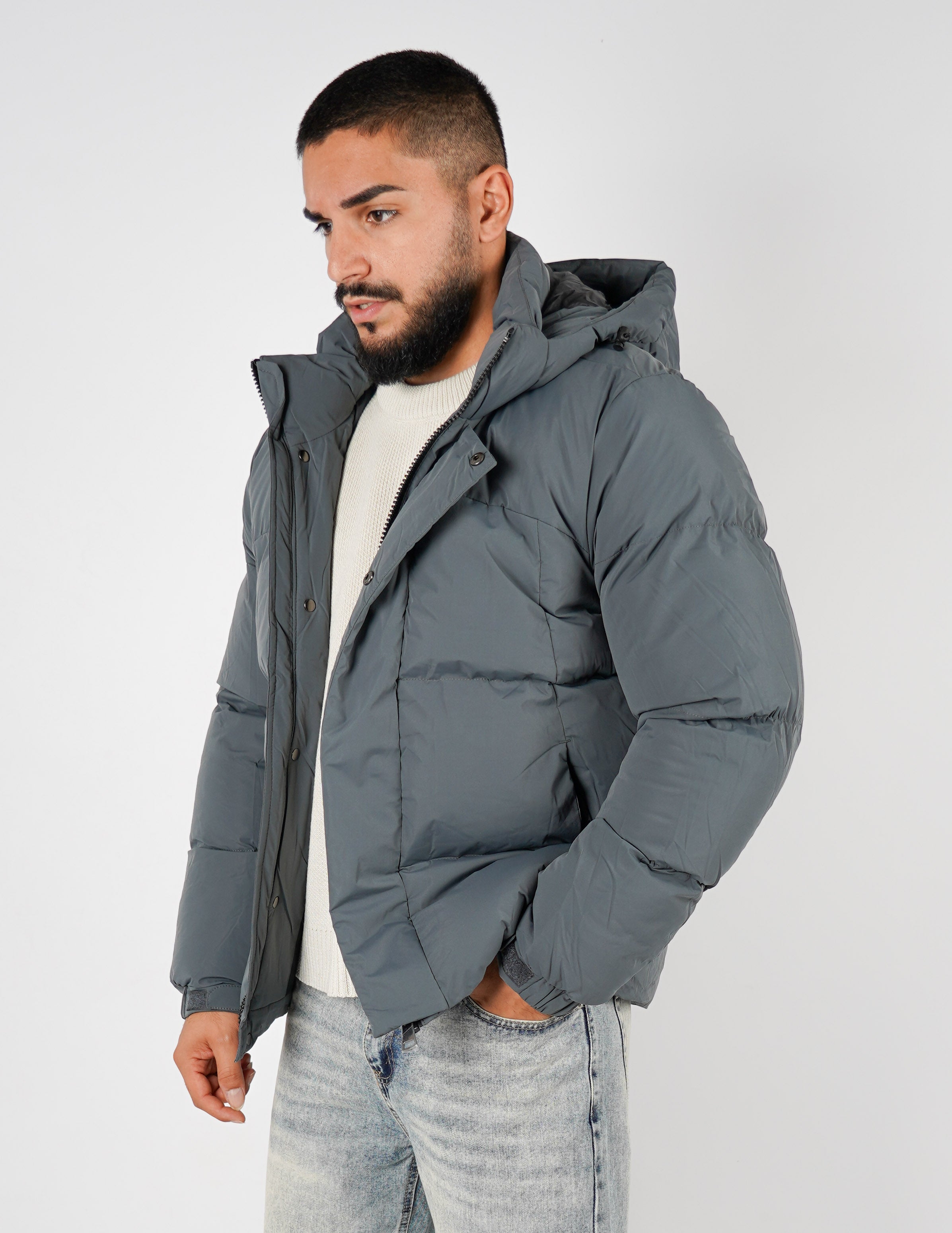 Bomber con cappuccio tinta unita
