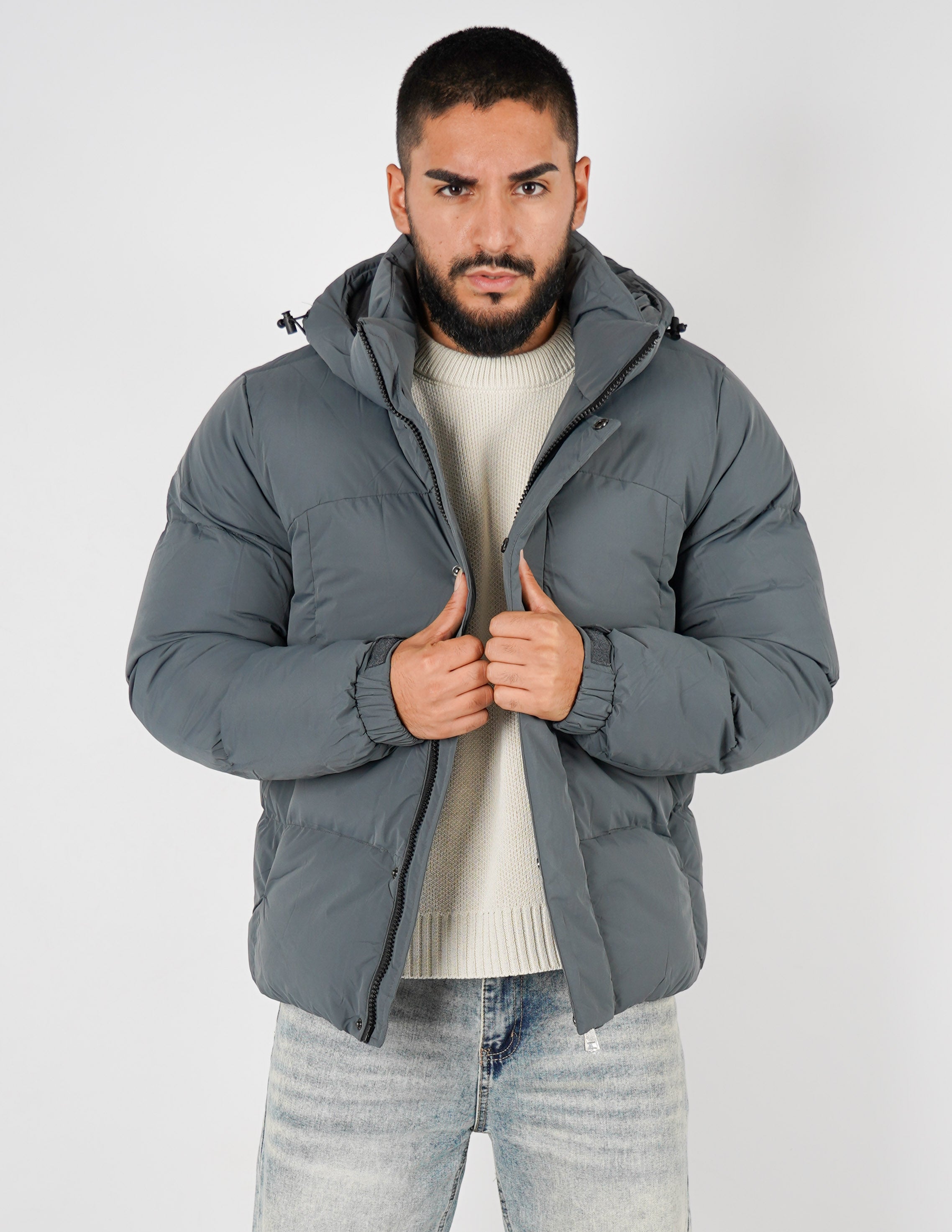 Bomber con cappuccio tinta unita