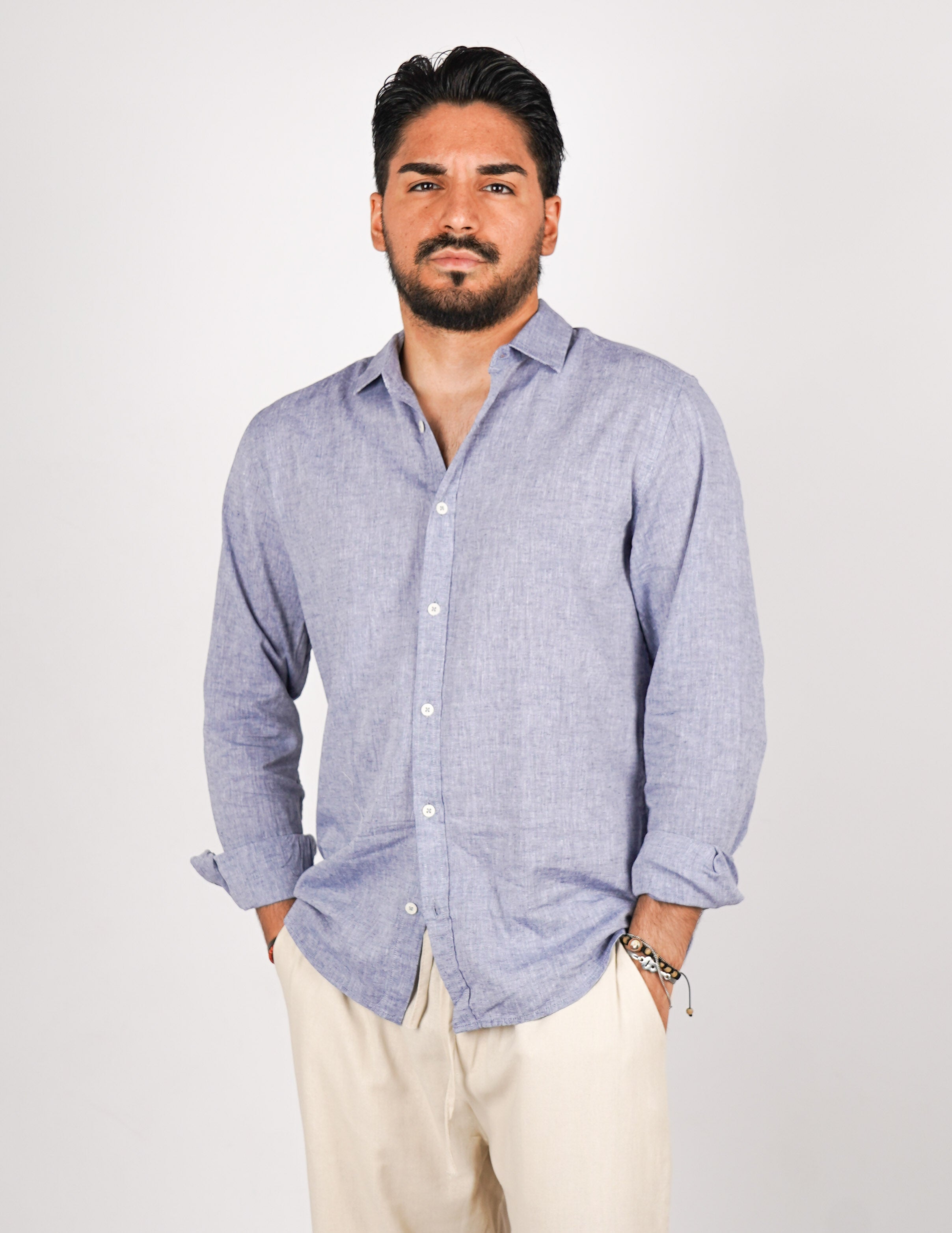 camicia uomo profumata in lino collo classico