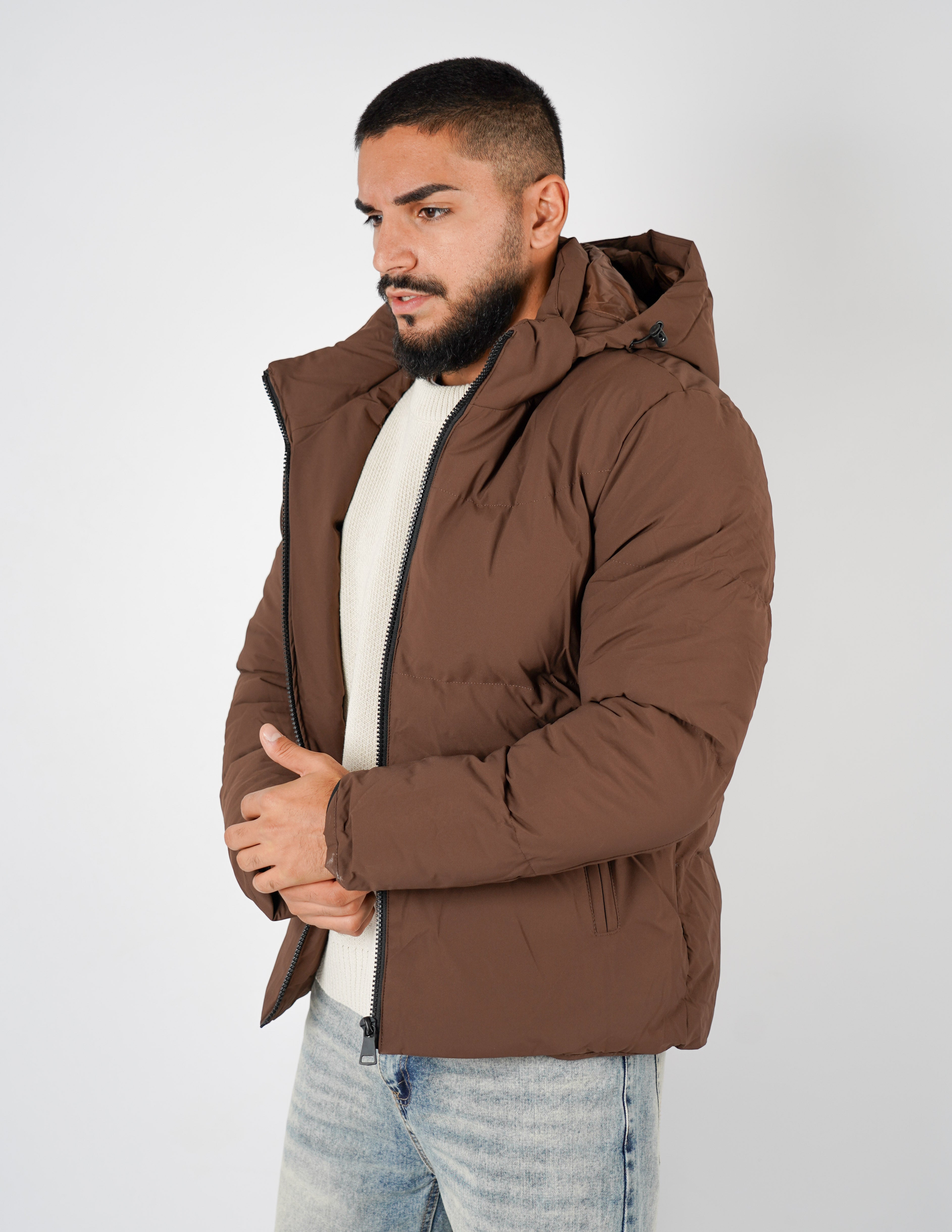 Bomber con cappuccio tinta unita