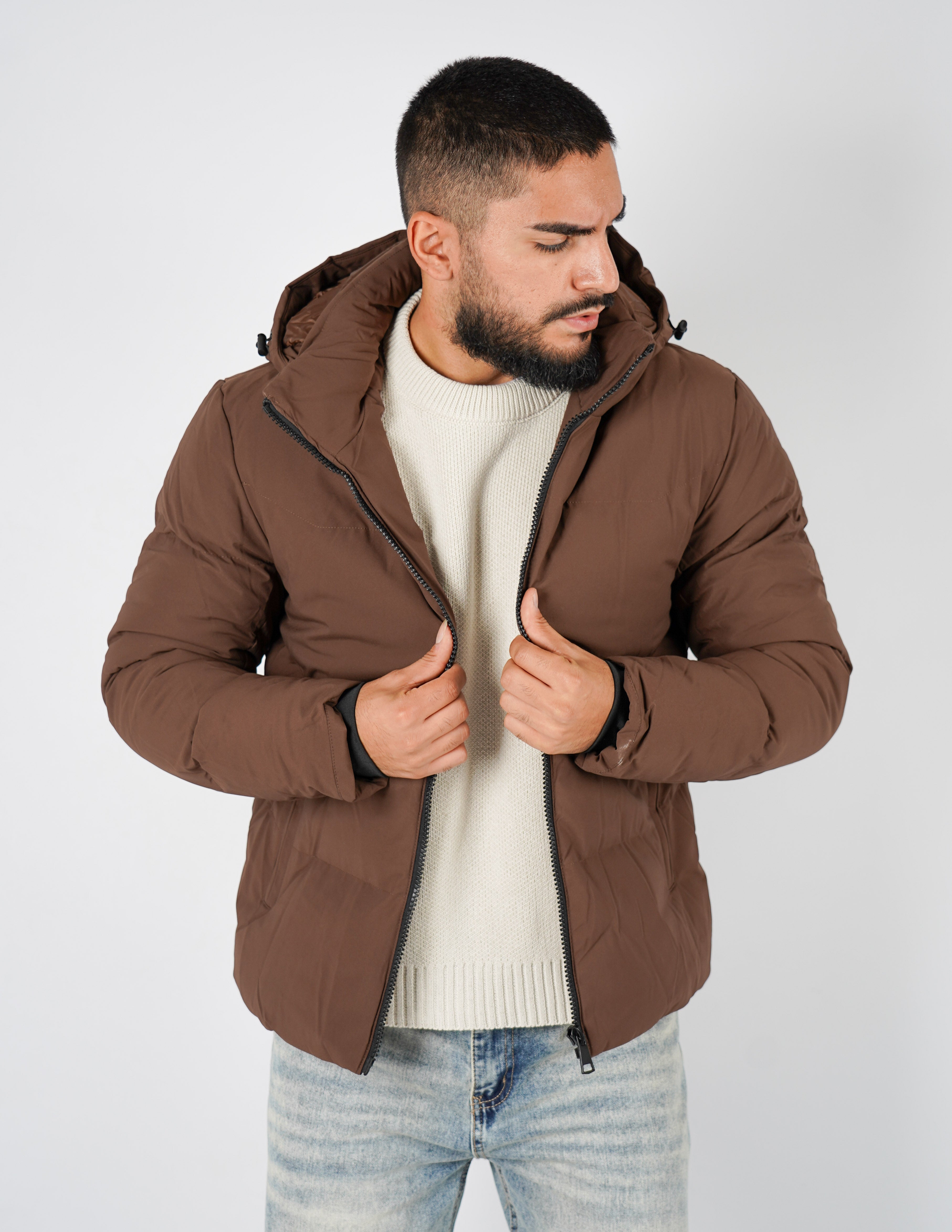 Bomber con cappuccio tinta unita