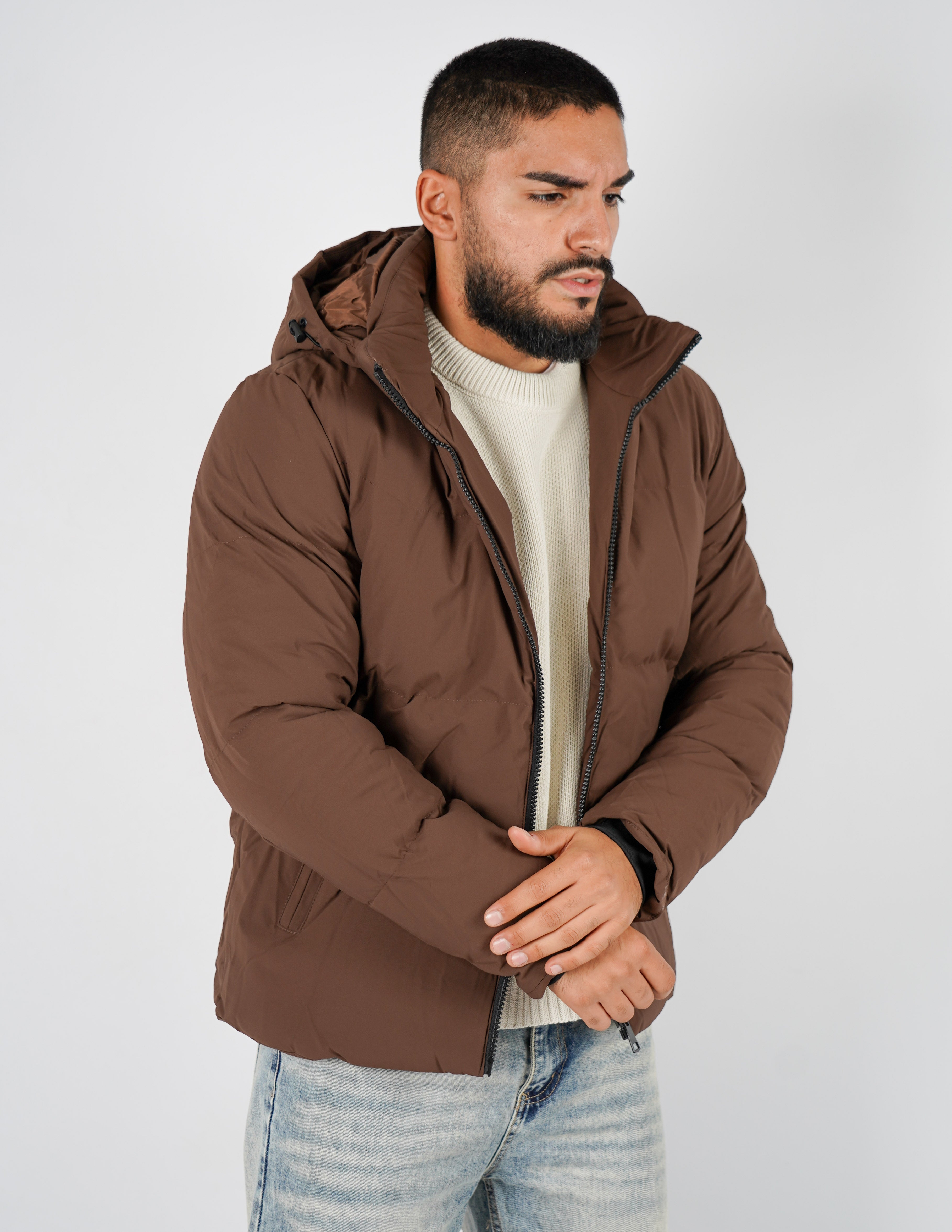 Bomber con cappuccio tinta unita