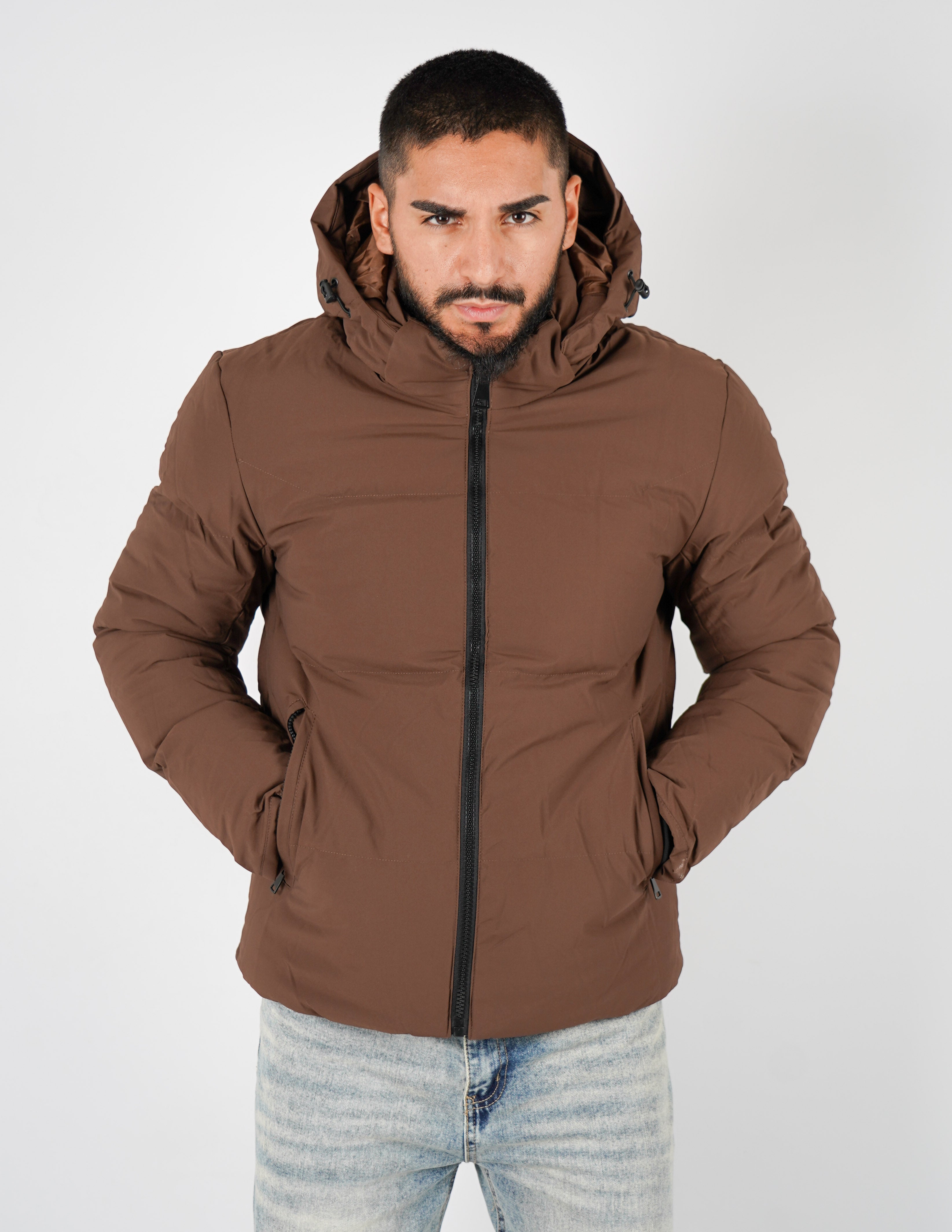 Bomber con cappuccio tinta unita