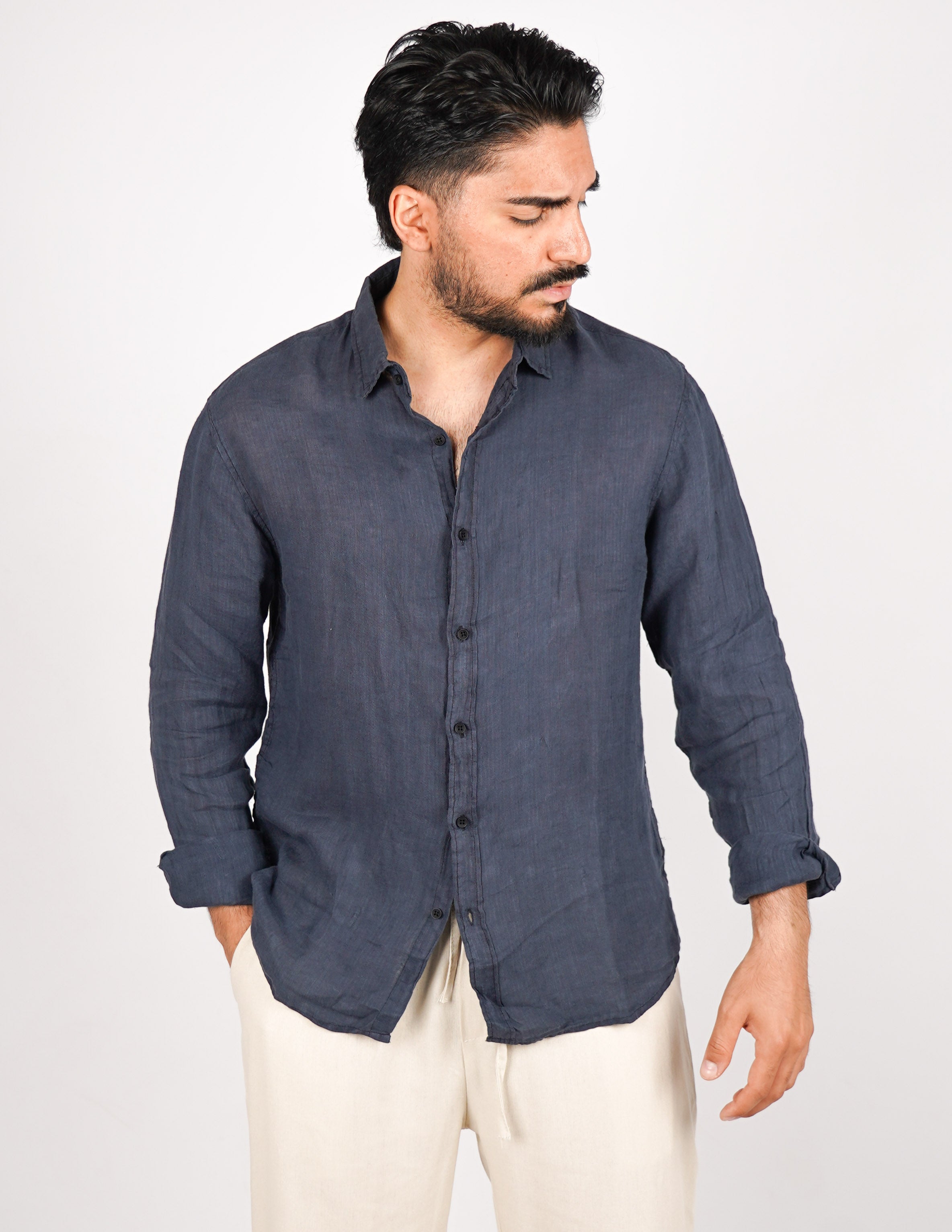camicia uomo profumata in lino collo classico