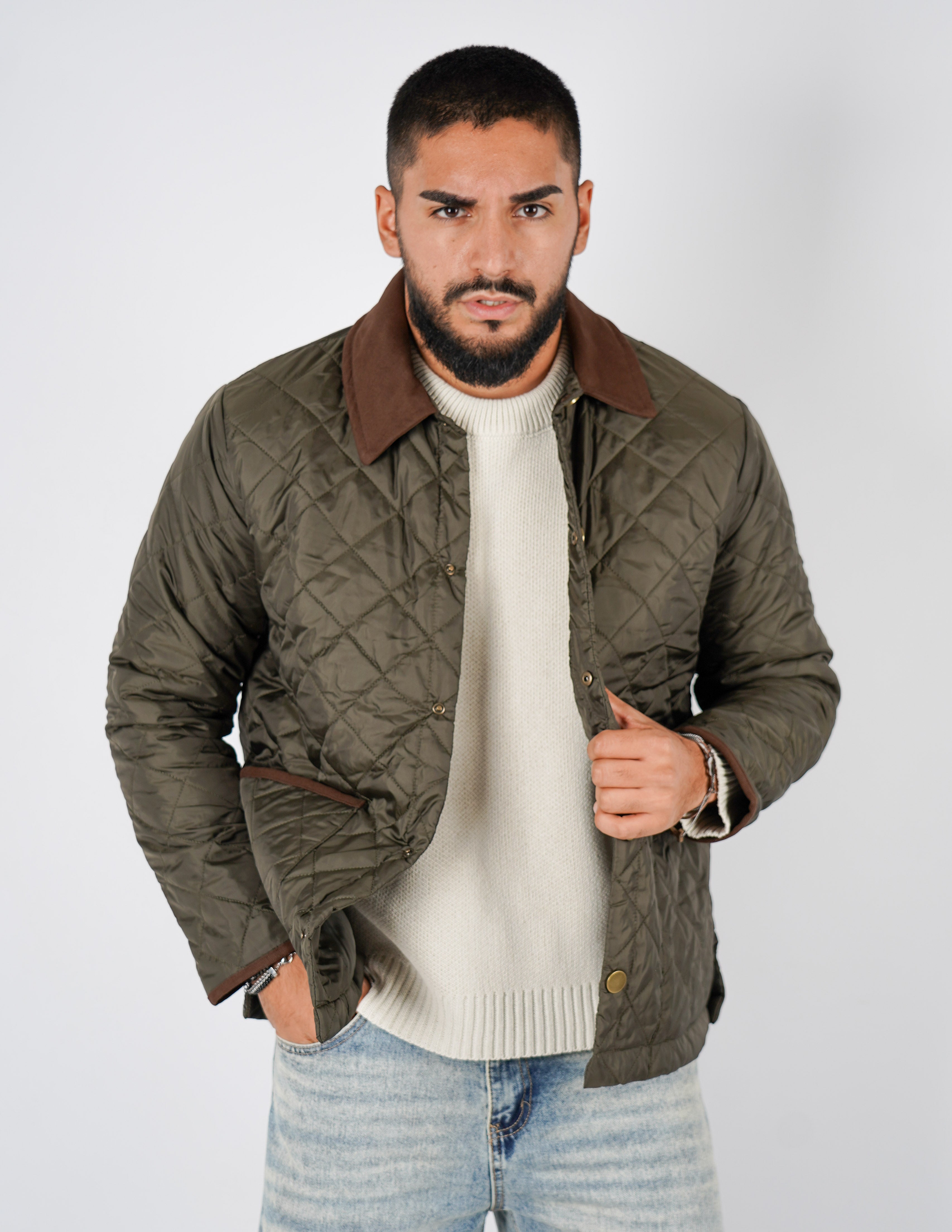 Giubbino uomo trapuntato con collo in velluto