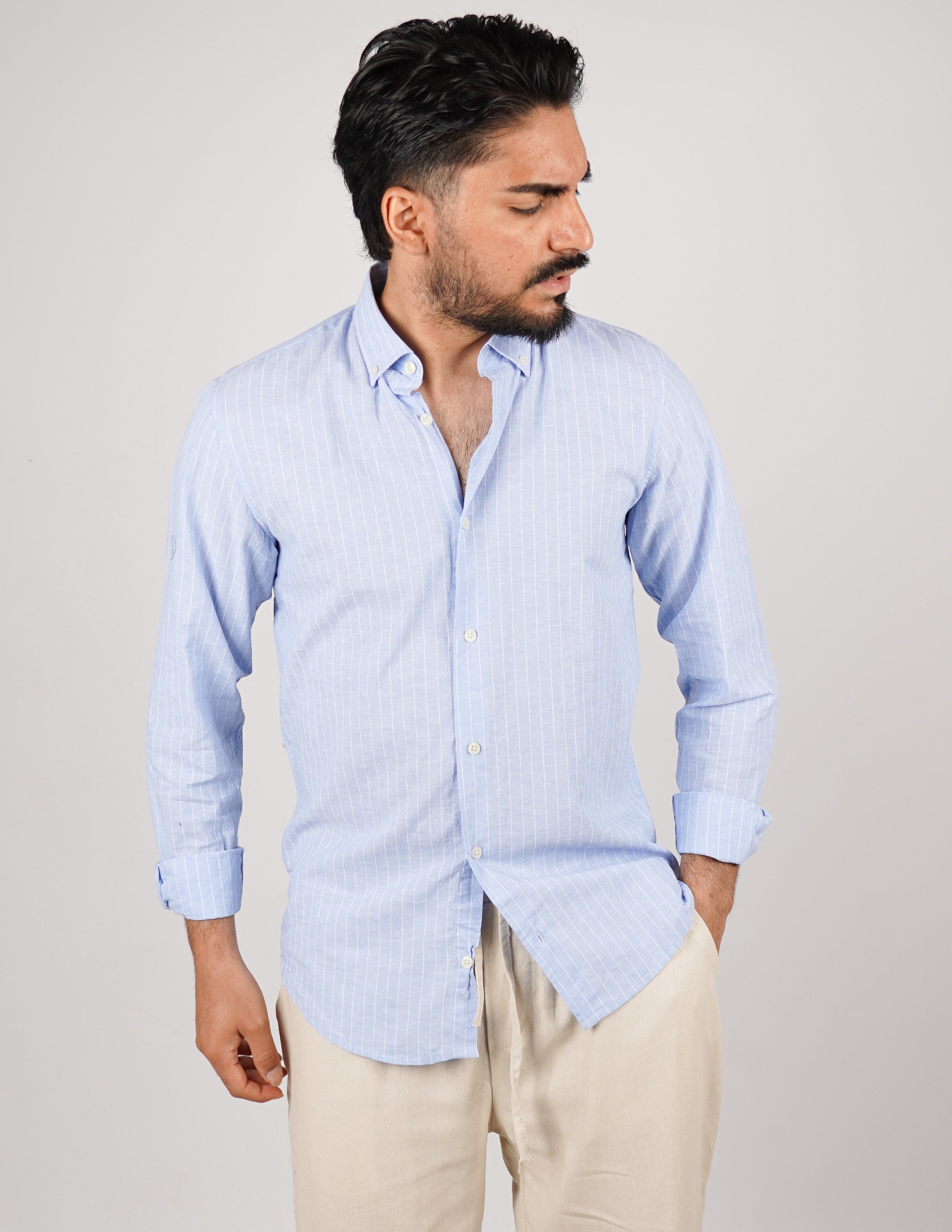 CAMICIA IN MISTO LINO BOTTON DOWN