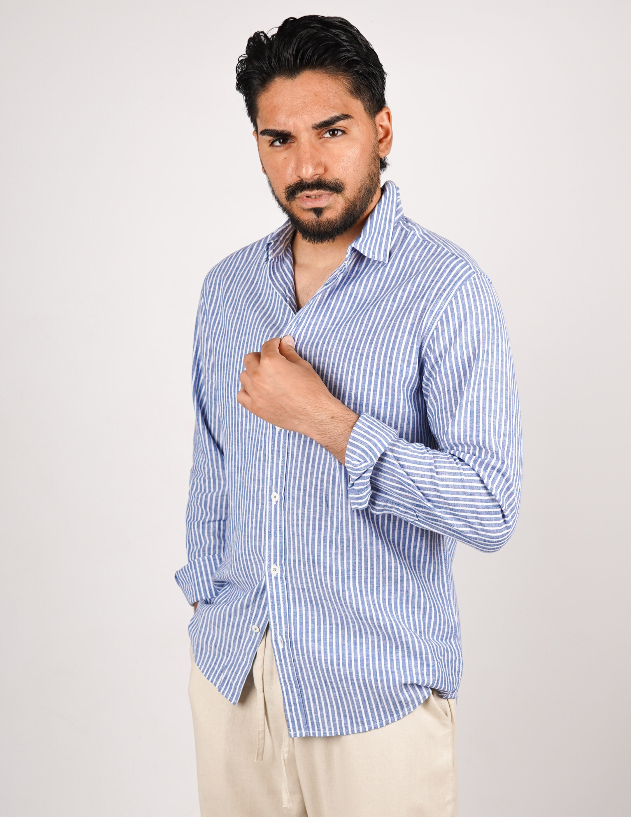CAMICIA IN MISTO LINO RIGA STRETTA